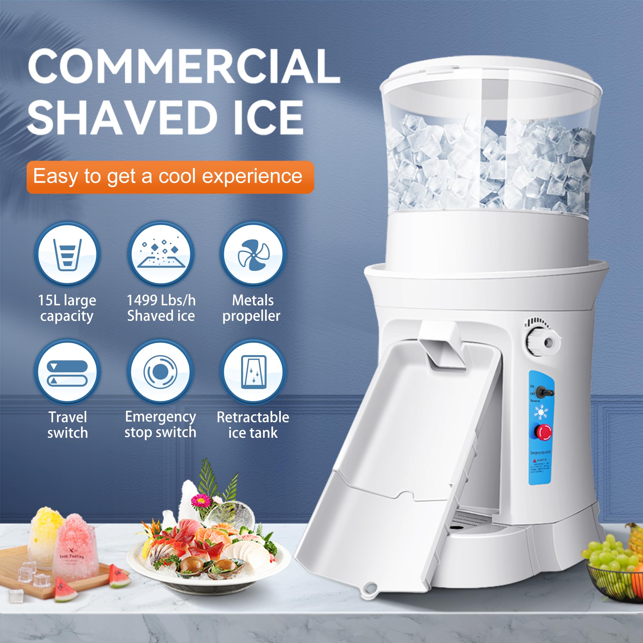 Vtsmax Commerical Ice Crusher, 500W Shaver Snow Cone Machine, Thickness Adjustable Ice Shaving Machine 1499LBs/hr Rotate Speed&Strong Power for Parties Events Snack Bar, Home and Commerical Use