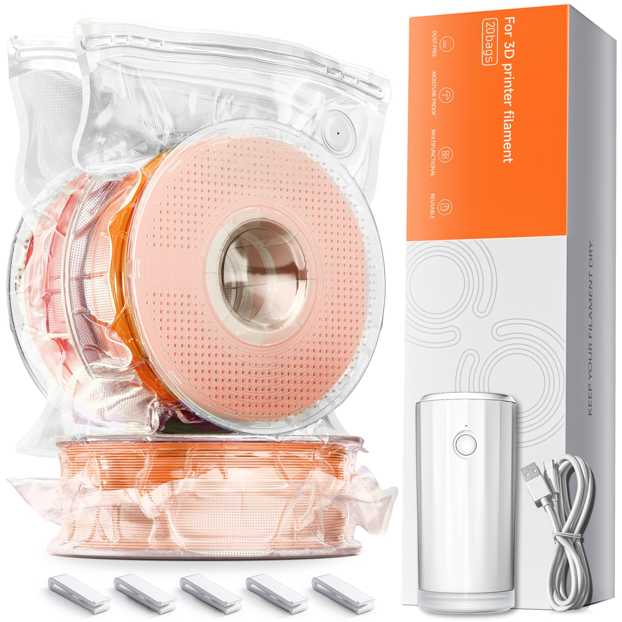 YOOPAI Vakuumbeutel-Kit für 3D-Drucker-Filament mit Automatischer Pumpe, 30 Extra Große Aufbewahrungs Beutel (38x33 cm) Kompatibel mit Bambu Lab 1.75mm Filament