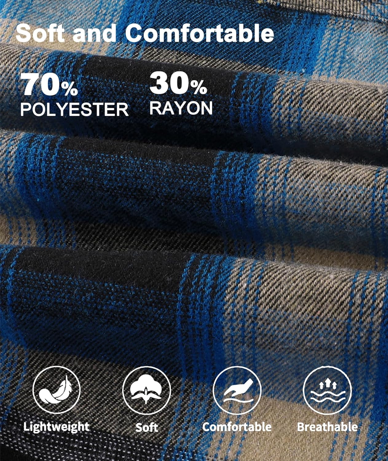 Mens Plaid Button-up Hoodies Loose Fit Long Sleeve Cotton Casual Tops Lightweight Hooded Flannel Shirt with Pockets - Image 5