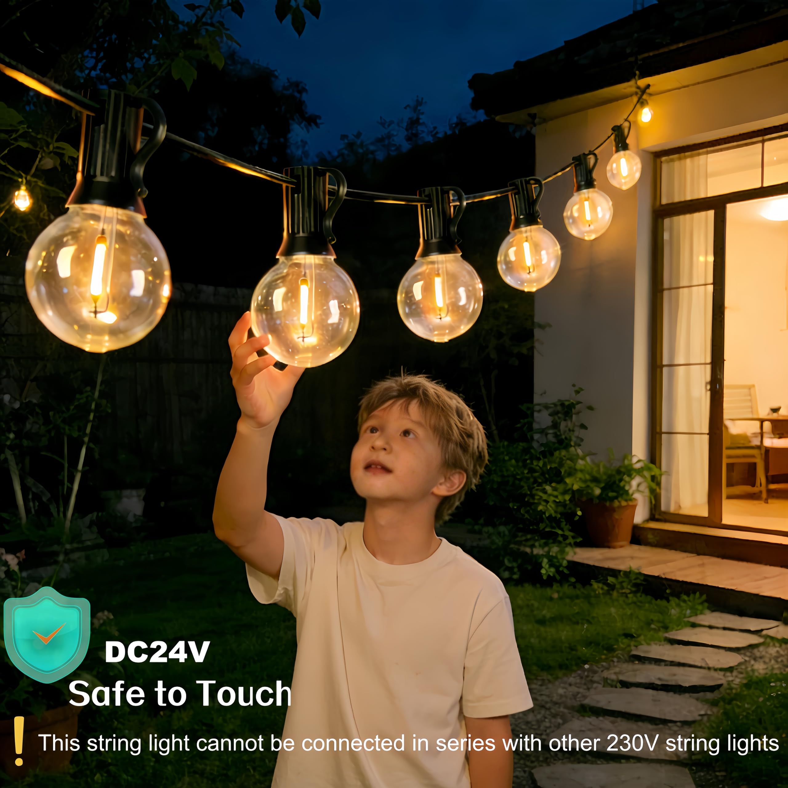 Catena Luminosa Esterno, 60M IP45 Impermeabile Collegabile Luci Giardino con 100+4 G40 Lampadine in Plastica Infrangibile, Bianco Caldo 2500K per Giardino, Patio, Feste, Matrimoni