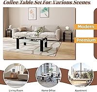 Vista 7 de Juego de 3 mesas auxiliares para sala de estar con 1 mesa auxiliar y 2 mesas auxiliares, moderno juego de mesa de centro de cristal negro de 3