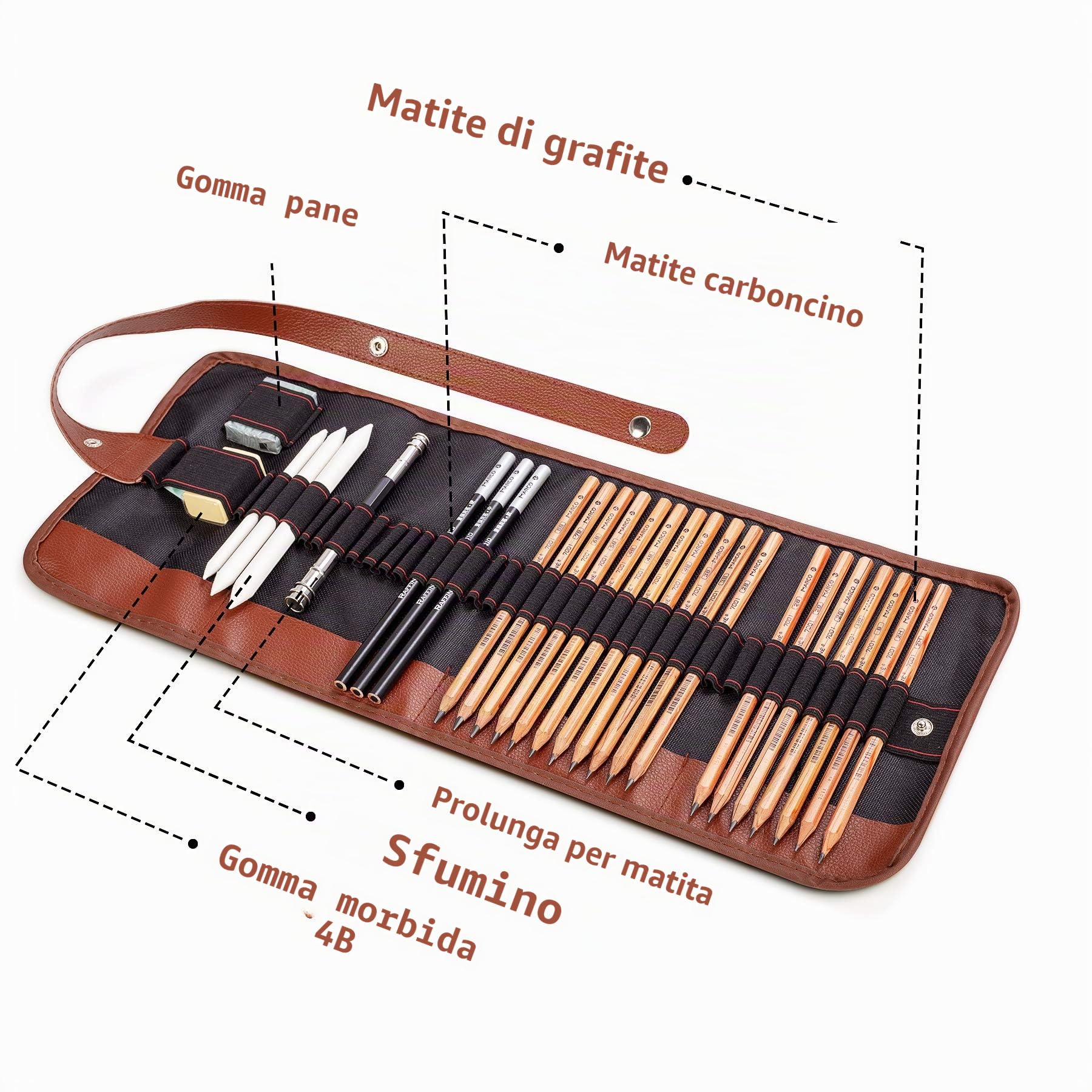 Cooja Set da Disegno e Schizzo 29 Pezzi, Kit Materiale per Artisti con Matite Grafite e Carboncino