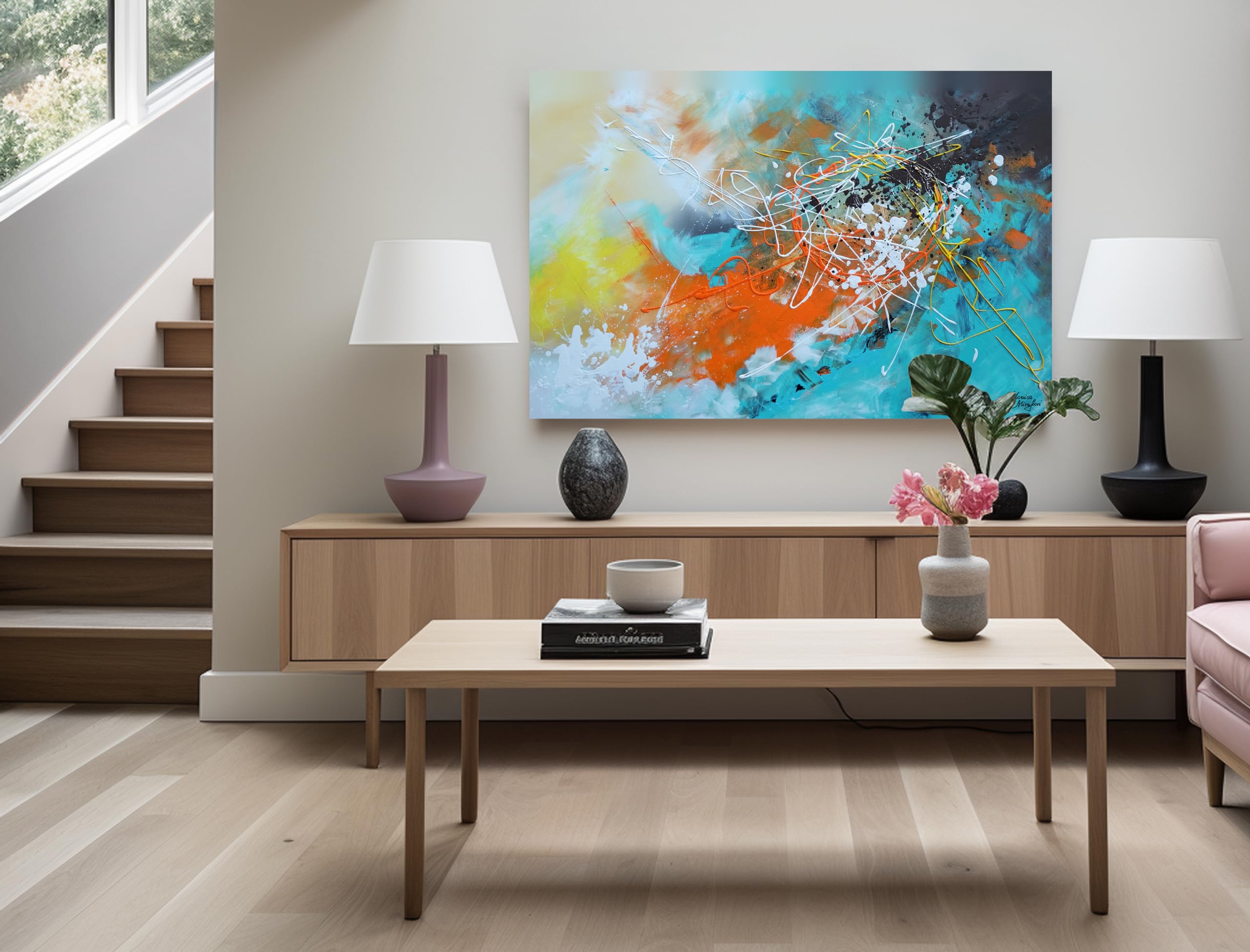 Monica Mirafiori I 90x60 cm I Tableau Peint à la Main I Modèles Tableau I Peintre Moderne I Tableaux Peintures I Toile sur Cadre en Bois