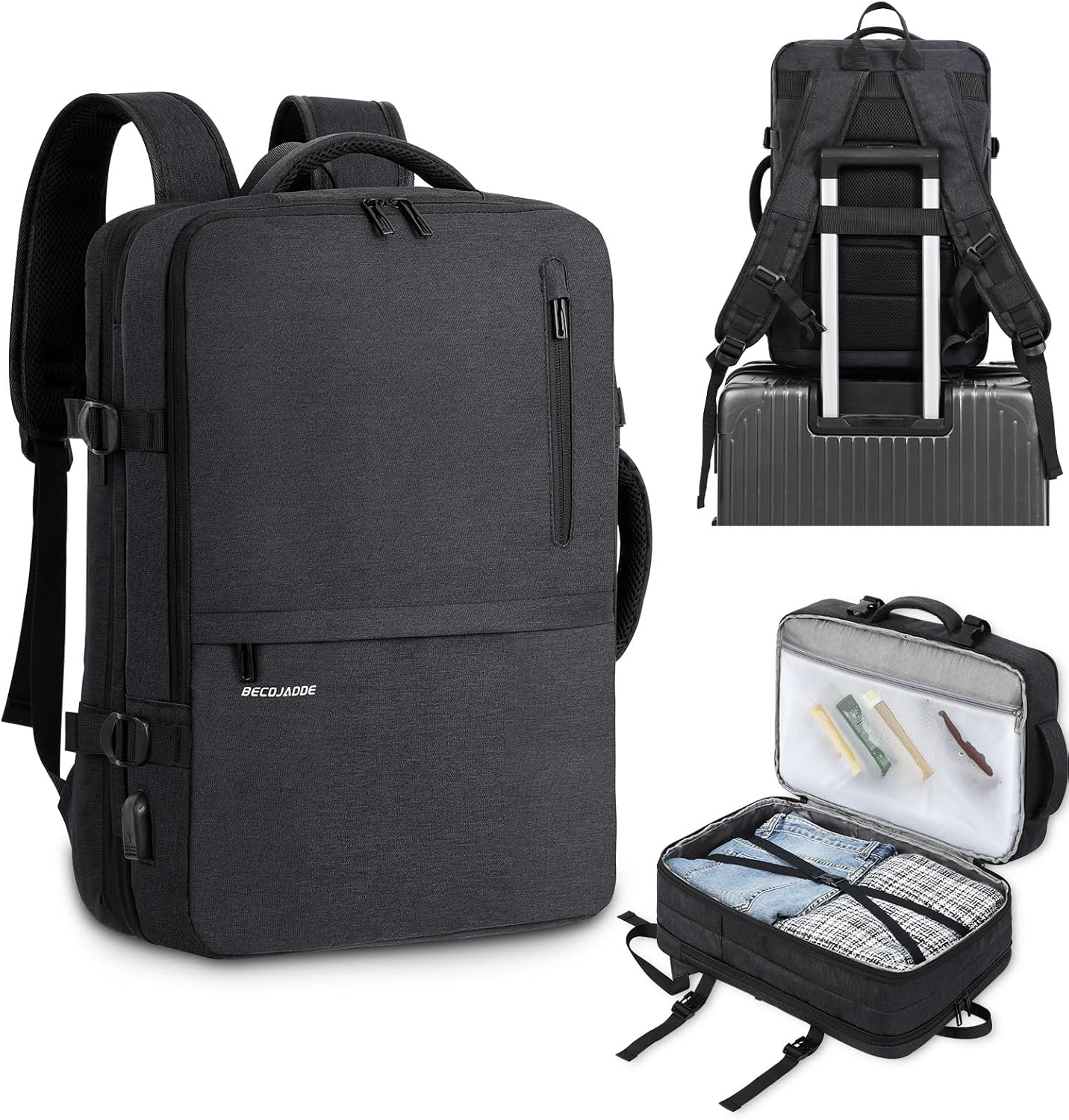 Travel Backpack – Laptop Backpack with Expandable Capacity, Breathable Mesh back and Anti Theft Pocket for Travel Business Work Daily, Grey