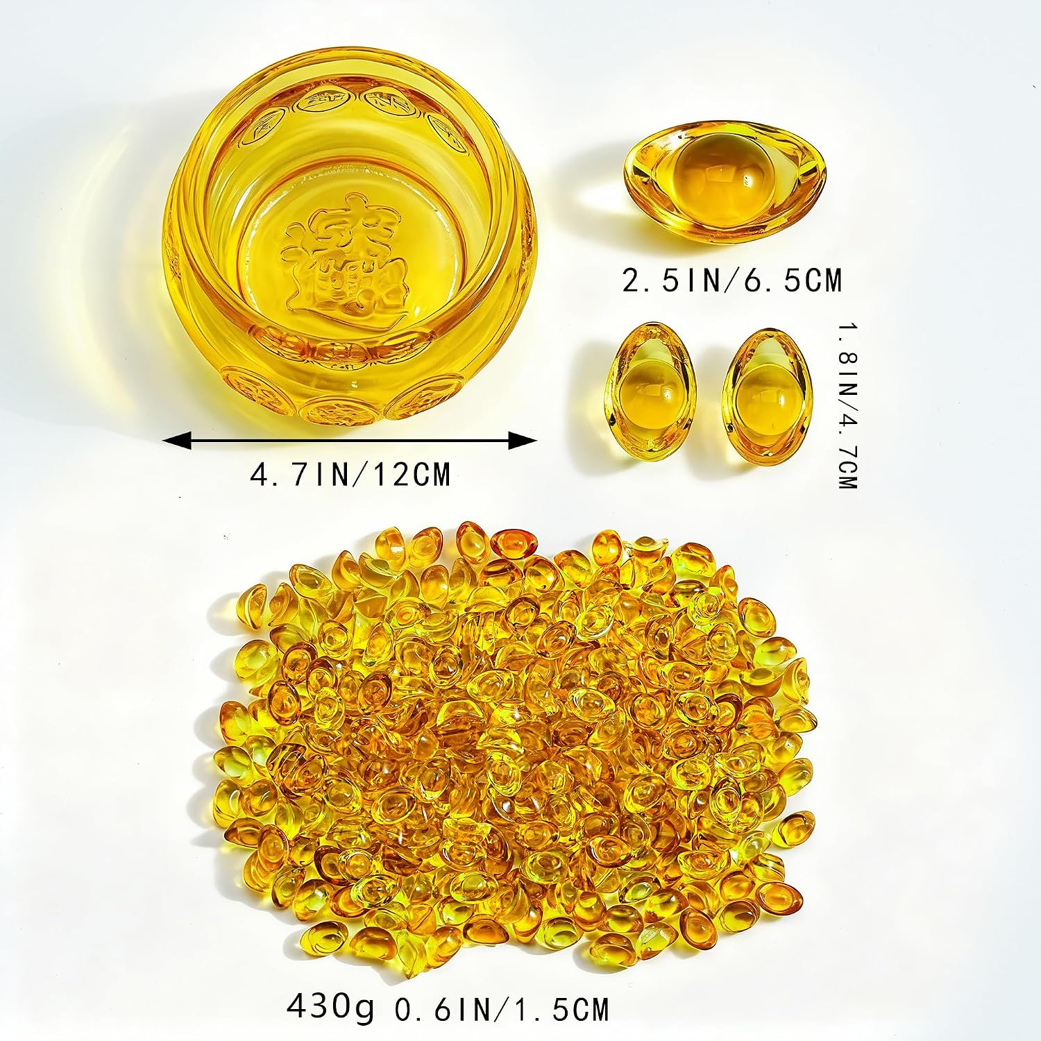 YU FENG 4.7 Inch Crystal Wealth Bowl with Gold Ingots, Fortune Decor