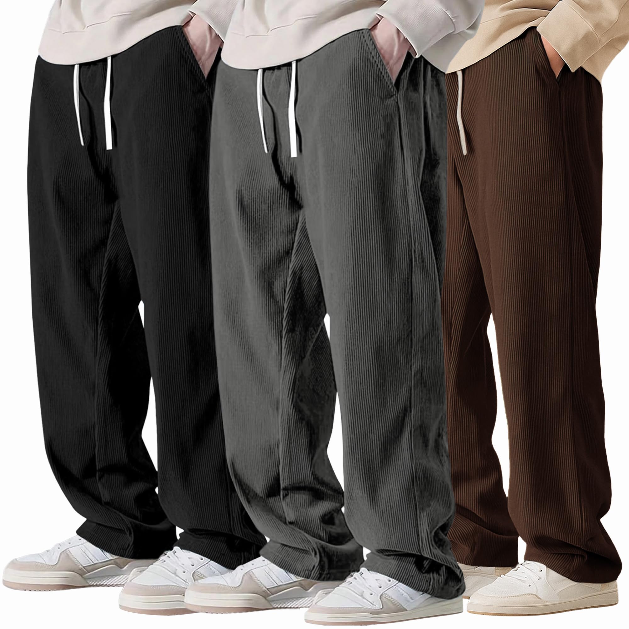 preneum Men Mid Rise Poly Cotton Loose Fit Trouser || Korean Style Travel & Lounge Wear with Pockets (Available in Plus Size) (Combo Pack of 3)-picture-30