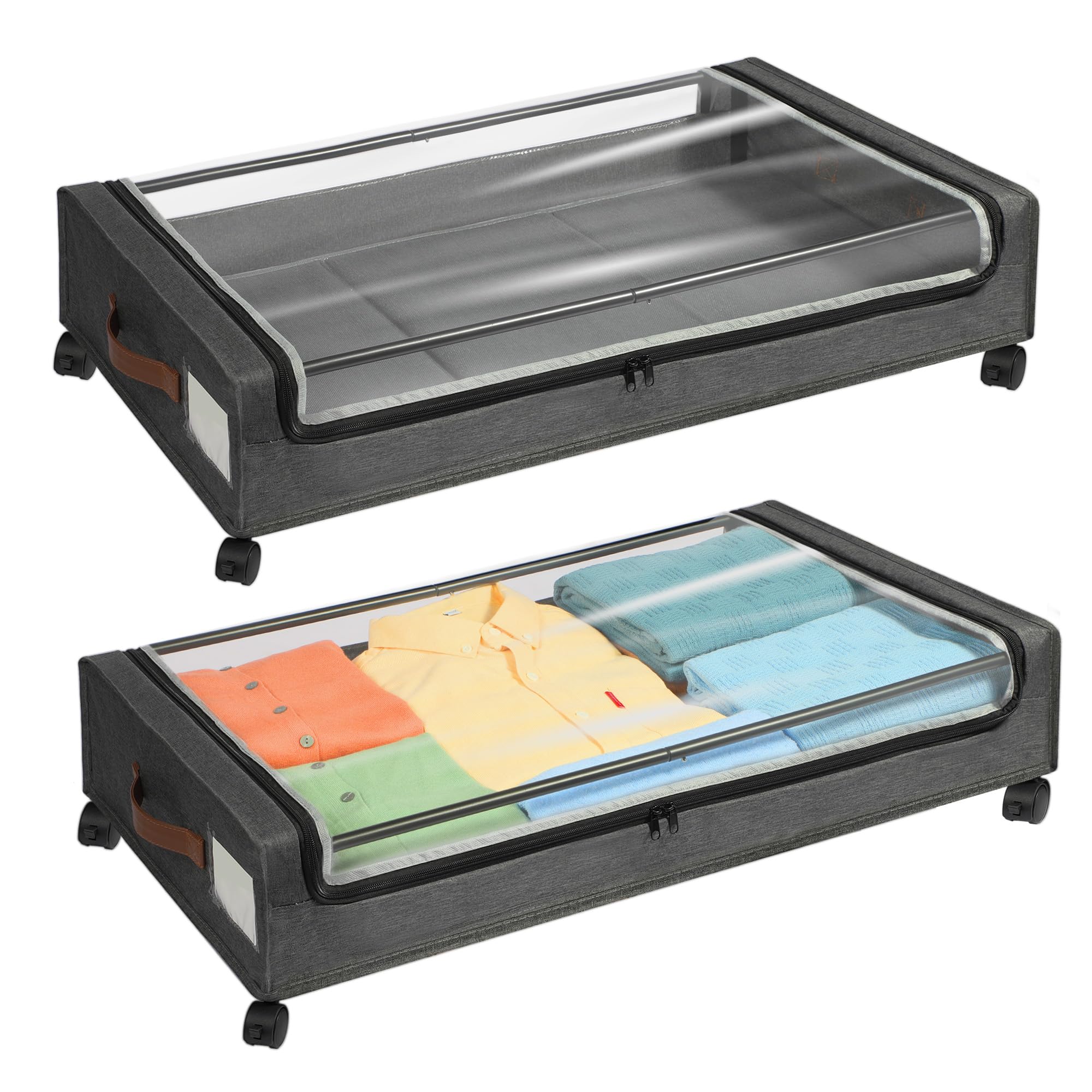 YecayeUnder Bed Storage with Wheels, 2Pack Under Bed Storage Containers, Under Bed Shoe Storage Organizer, Rolling Under Bed Metal Drawer for Clothes, Blankets(30.71 x 16.93 x 6.69 in)