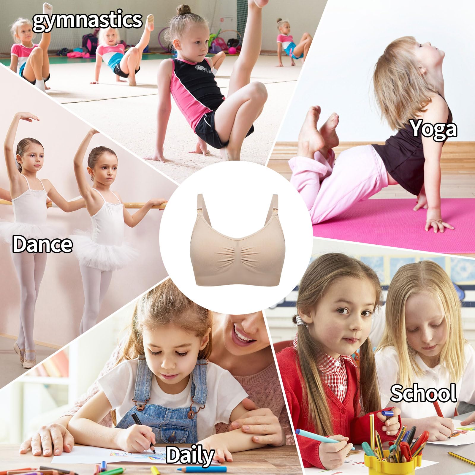 iMuchic Brasier de baile para niñas, sin costuras, invisible, sin espalda, con tirantes ajustables