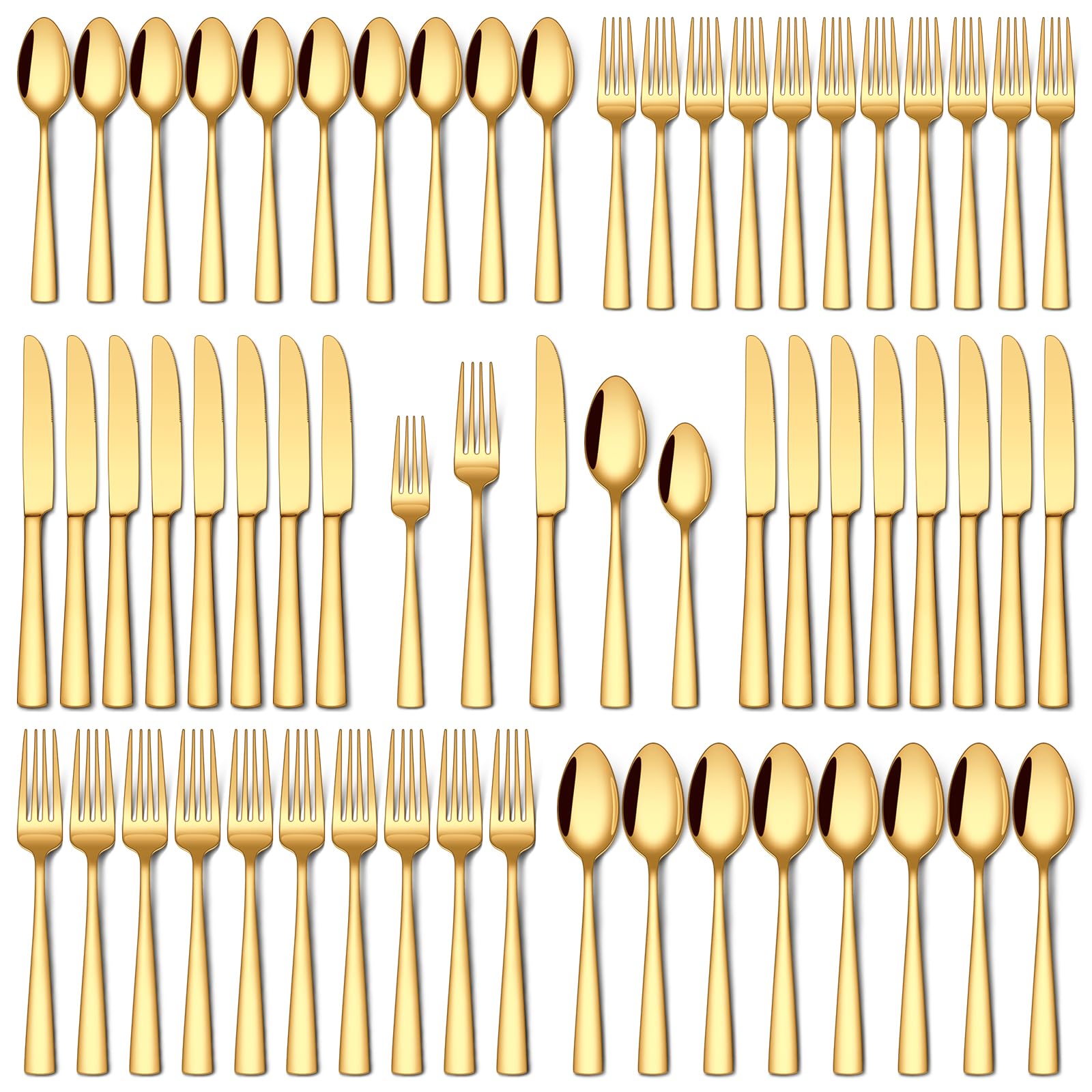 Stapava 60 Pcs Gold Silverware Set, Food-Grade Stainless Steel Flatware Sets for 12 Mirror Polished Cutlery Utensil Sets Include Dinner Knives Spoons and Forks Set Dishwasher Safe for Home Restaurant