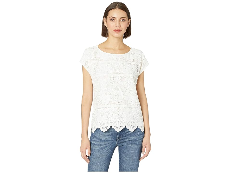 

Vince Camuto Extend Shoulder Border Lace Blouse (Pearl Ivory) Women's Blouse, Taupe