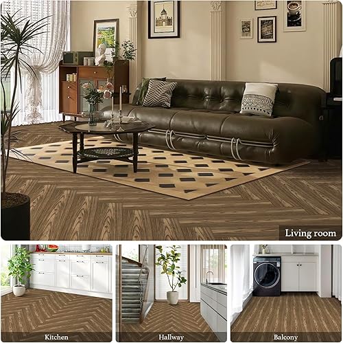 Miniatura 3 de Elffloor Azulejos autoadhesivos para despegar y pegar, suelo de vinilo autoadhesivo impermeable, con aspecto de grano de madera vieja para