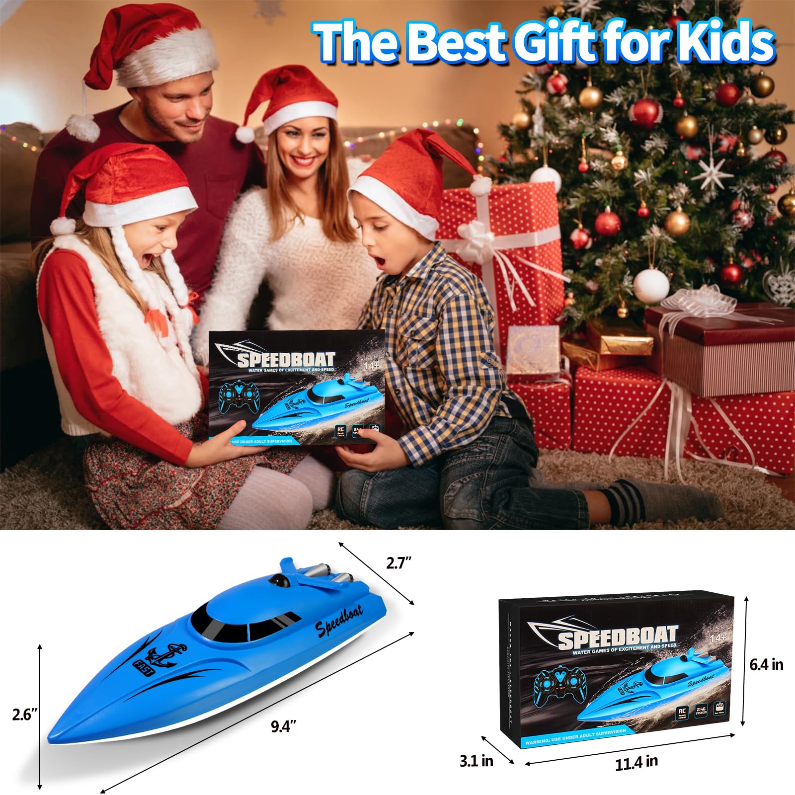 Bateau RC, 2.4 GHz High Speed Mini Boats, Bateaux télécommandés pour piscines et Lacs, Bateau radiocommandé pour Enfants, 30+ Mins, 2 Batteries