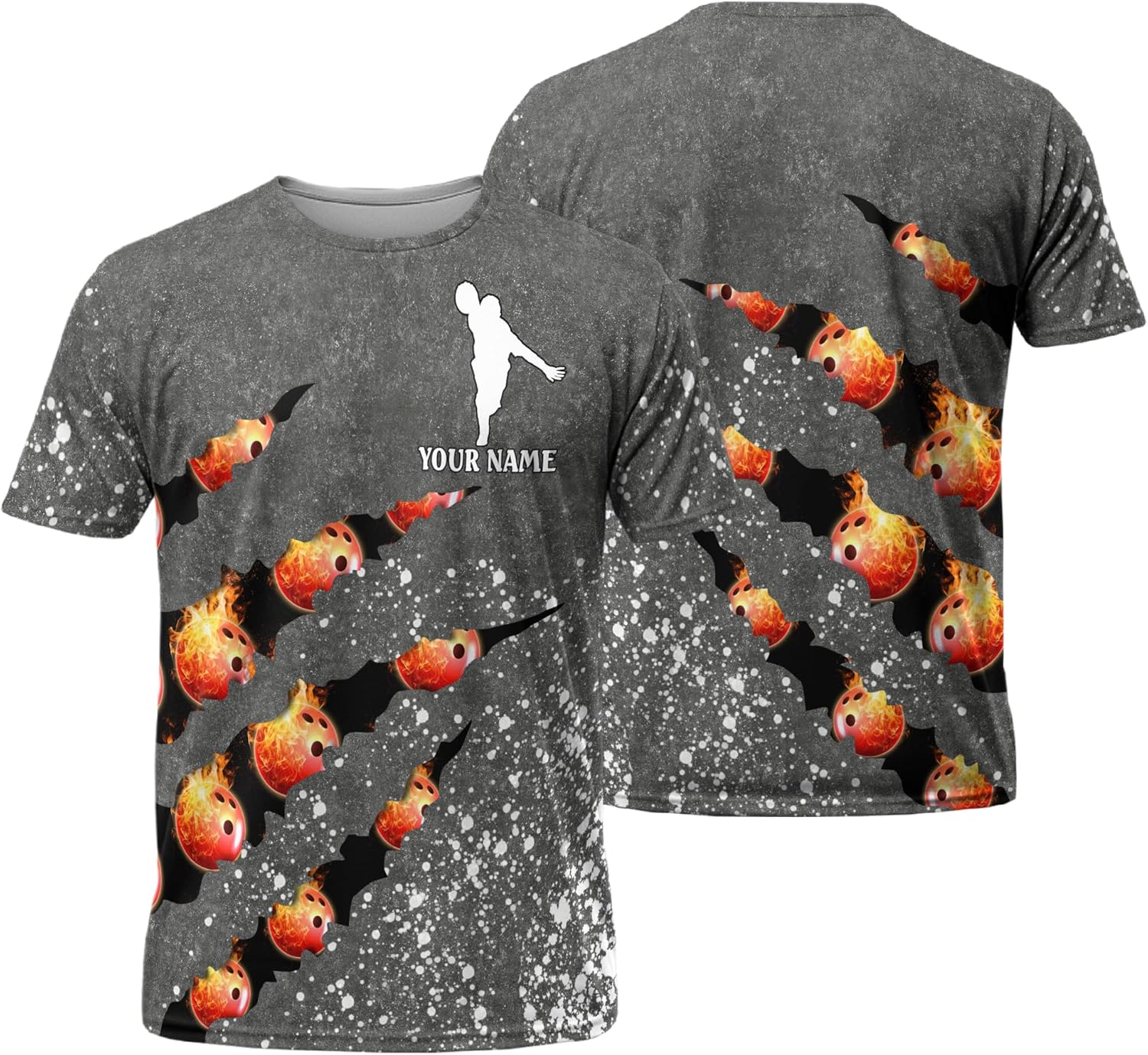 Mens Bowling Tshirt Custom Claws Fire Bowling Ball T Shirt for Boy Girl Teenager Printed Bowling Team Clothes