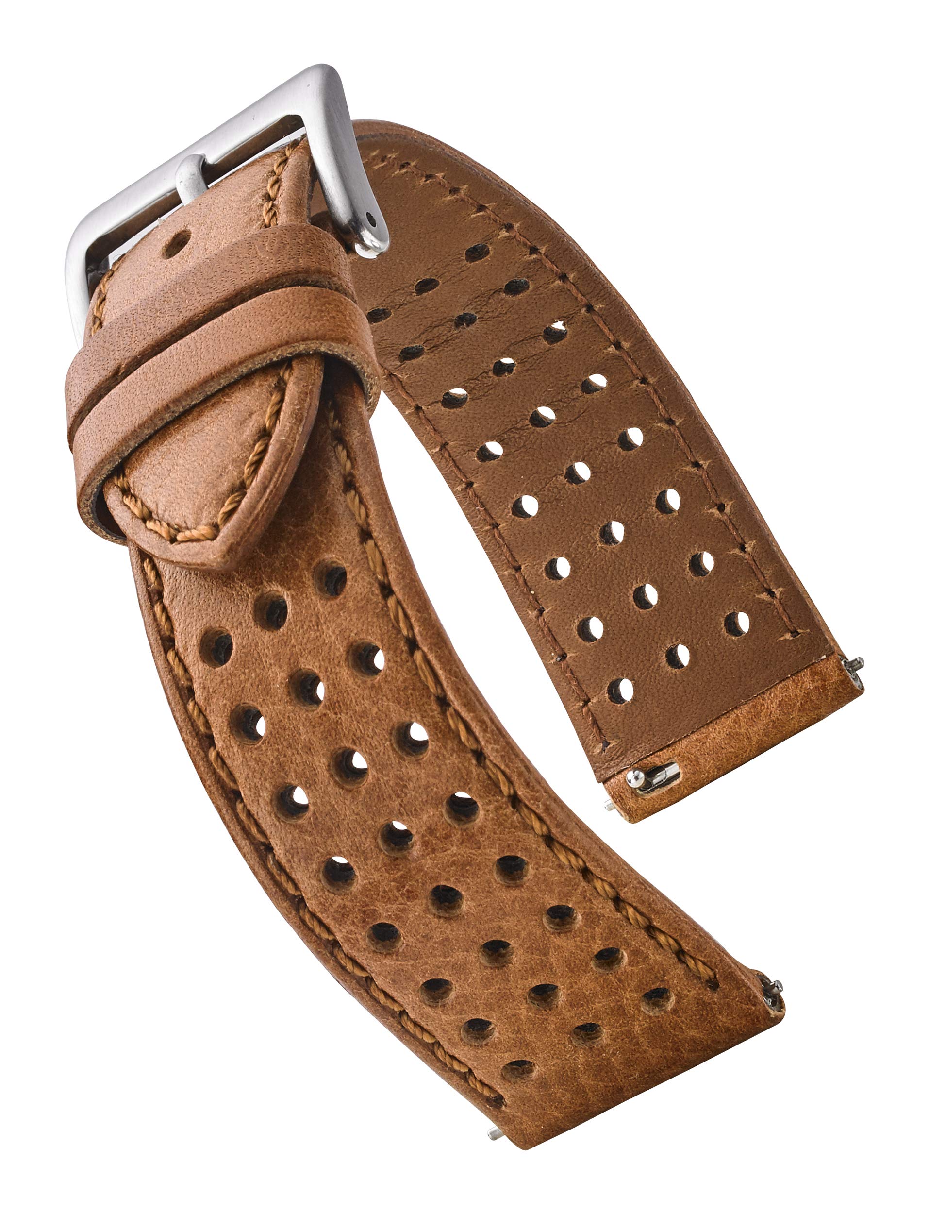 ALPINE Soft and Smooth Genuine Perforated Leather Watch Band - Black, Brown, Tan, Grey, Blue - 18 mm, 20 mm, 22 mm, 24 mm