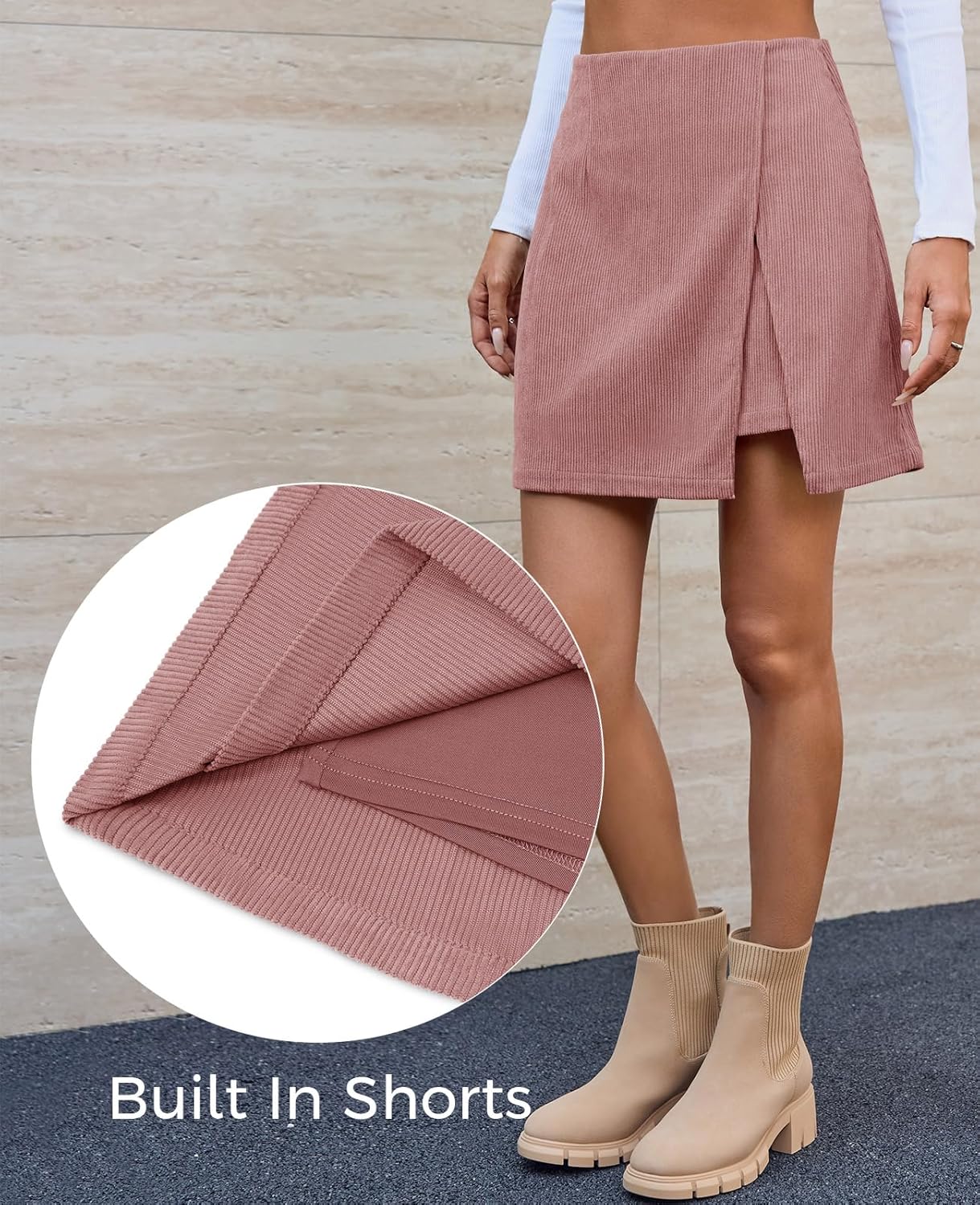 Cicy Bell Womens Corduroy Mini Skirt Casual High Waisted Side Slit A-line Bodycon Work Fall Short Skirts - Image 4
