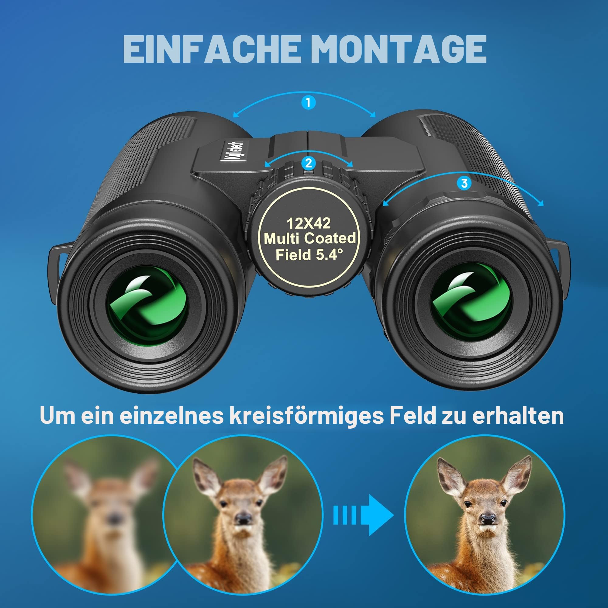 Fernglas für Erwachsene, Kylietech 12x42 Ferngläser mit Stativ, Wasserdichtes Vogelbeobachtungs Fernglas mit BaK-4-Prismen, FMC-Objektiv, Telefonadapter für Fotografie, Sternenbeobachtung