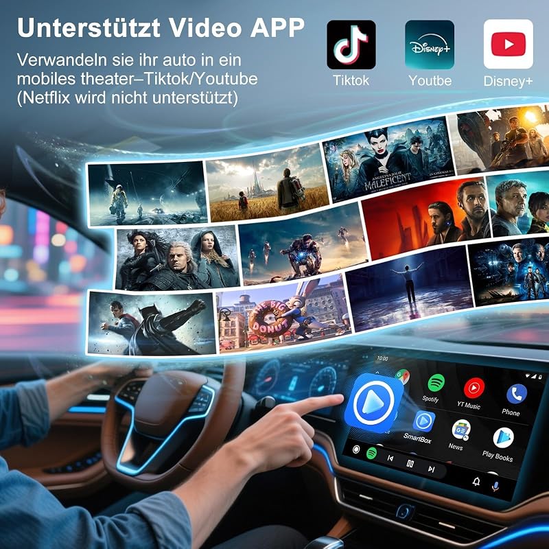 Adaptor wireless Android Auto Uniytriox pentru videoclipuri YouTube și TikTok, comutare rapidă, pentru telefoane cu Android 11 sau o versiune ulterioară