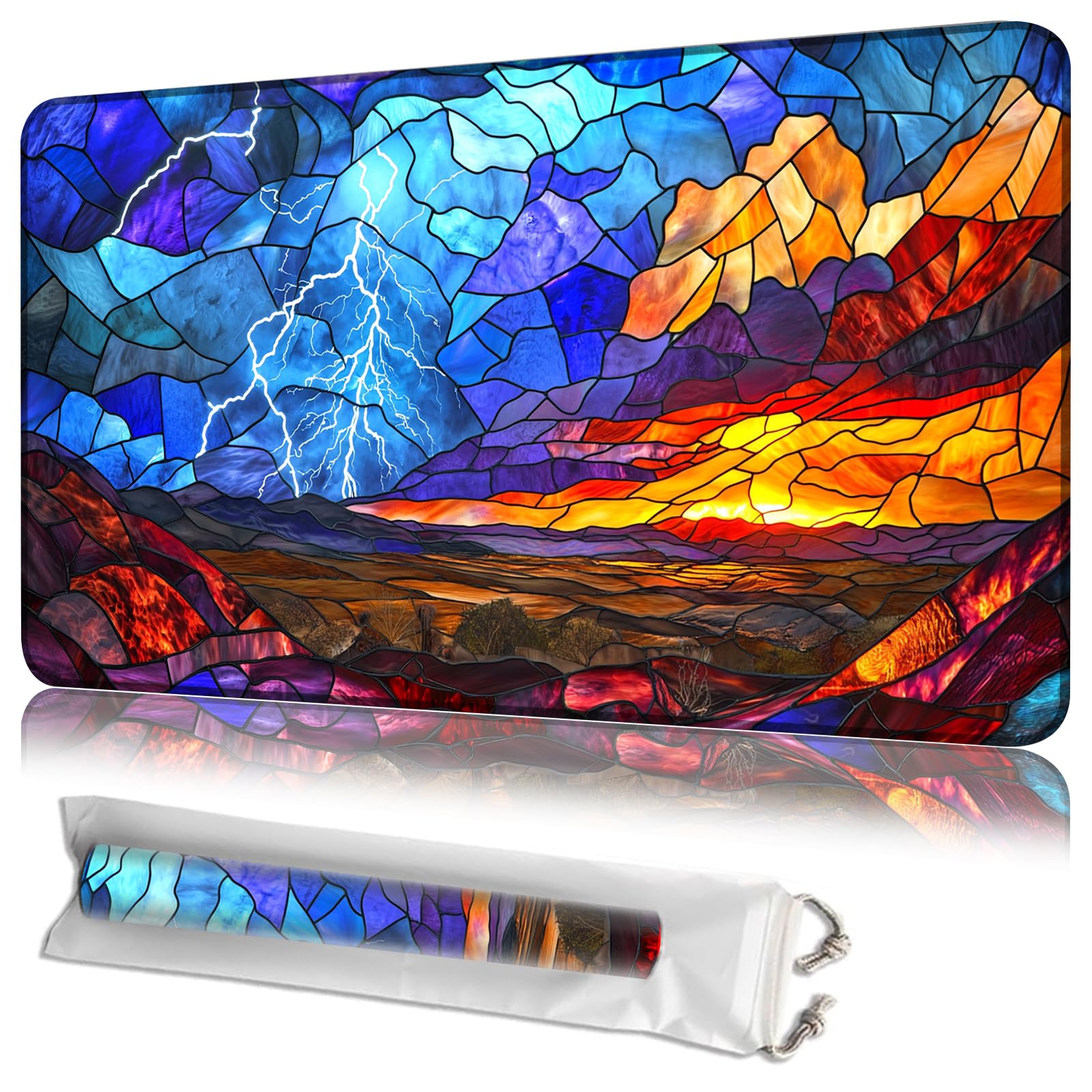 JANENFNA MTG Playmat 24"x14" with Storage Bag, Machine Washable Non-Slip Rubber Mat, 2mm Thick Stitched Edge for Magic The Gathering TCG Players, Desert Sunset Tempest — image 1