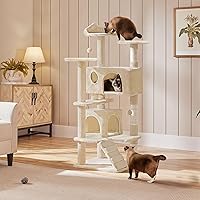 Vista 9 de Yaheetech Torre de árbol para gatos de 54 pulgadas, mueble con poste rascador para gatitos, casa de mascotas para jugar