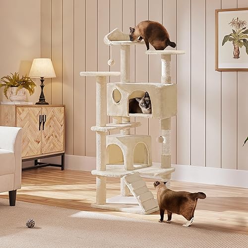 Vista 157 de Yaheetech Árbol para gatos de varios niveles de 70 pulgadas, torre alta para gatos con condominio, postes rascadores y bola colgante para gatos