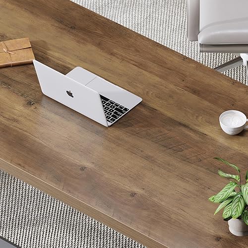 Miniatura 5 de IBF Rustic Computer Desk, Modern Metal Home Office Desk, Farmhouse Work Study Writing Desk in Bedroom, Minimalist Wood Laptop Executive Workstation