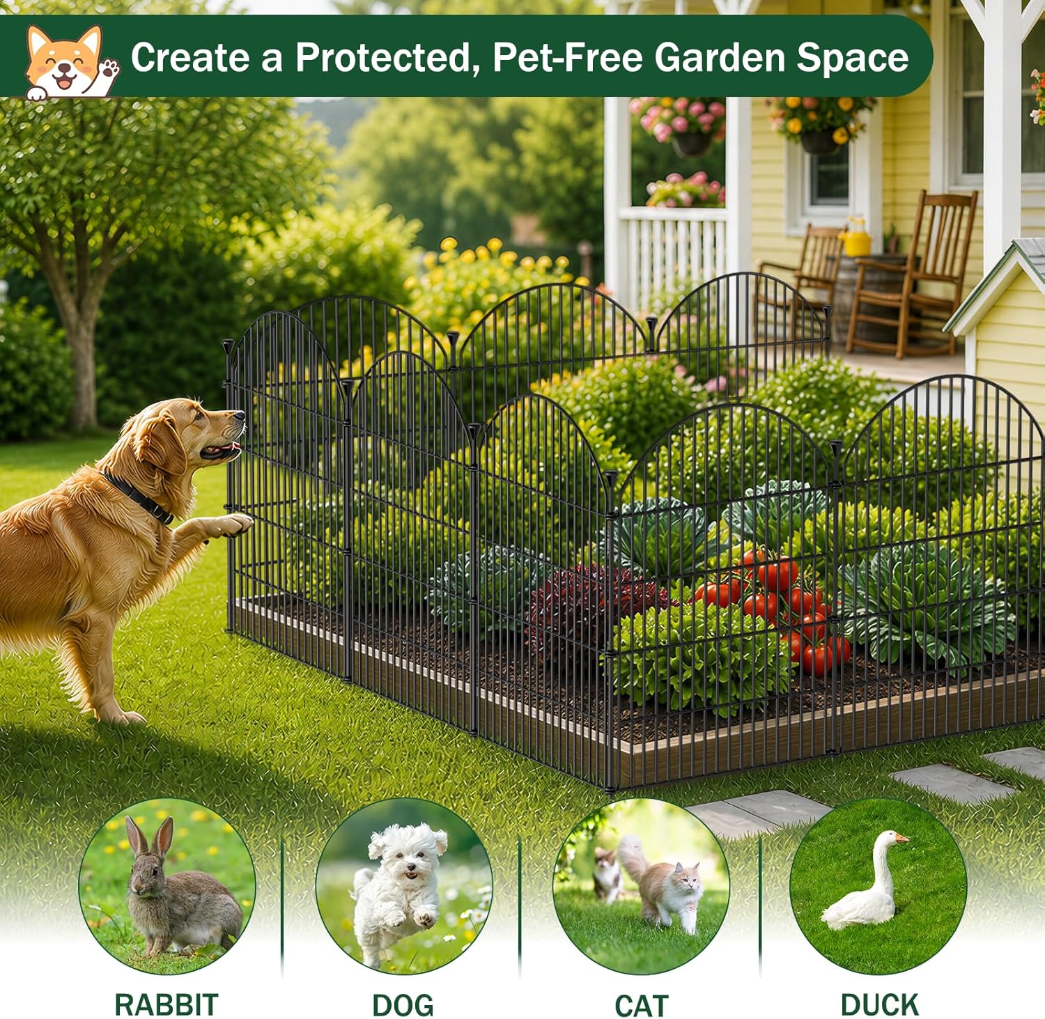 6 Pack No Dig Decorative Garden Fence Panels, 24in(H) x 12ft(L), Dog Fence Outdoor for Yard, Rustproof Metal Animal Barrier for Rabbits & Flowers, Temporary Fencing for Patio, RV 6 Pack - 24in(H) x 12ft(L)