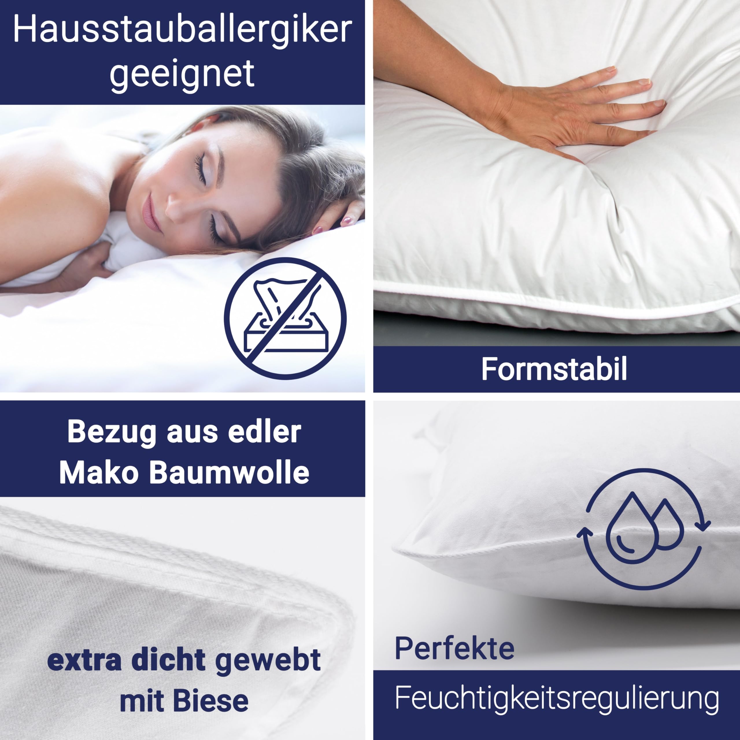 ZOLLNER Premium Federkissen mit Daunenanteil - Made in Germany – für Allergiker geeignet – Bezug aus hochwertiger Mako Baumwolle - waschbar bis 60°C – 80x80 cm - Hotelqualität