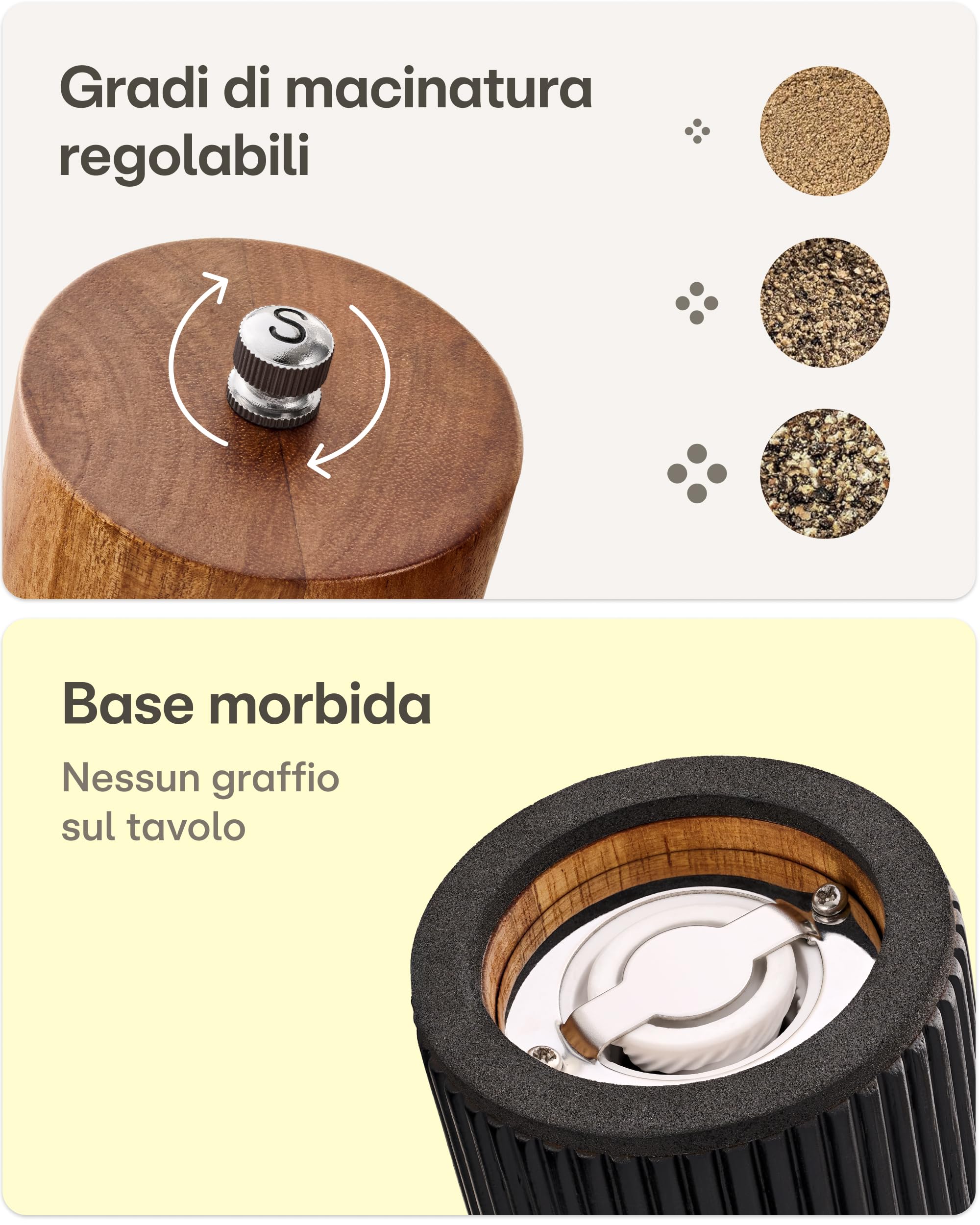 Praknu Macina Pepe e Sale Manuale – Legno di Acacia FSC® – Design Elegante con Macina in Ceramica – Regolabile e Durevole – Nero – Grande