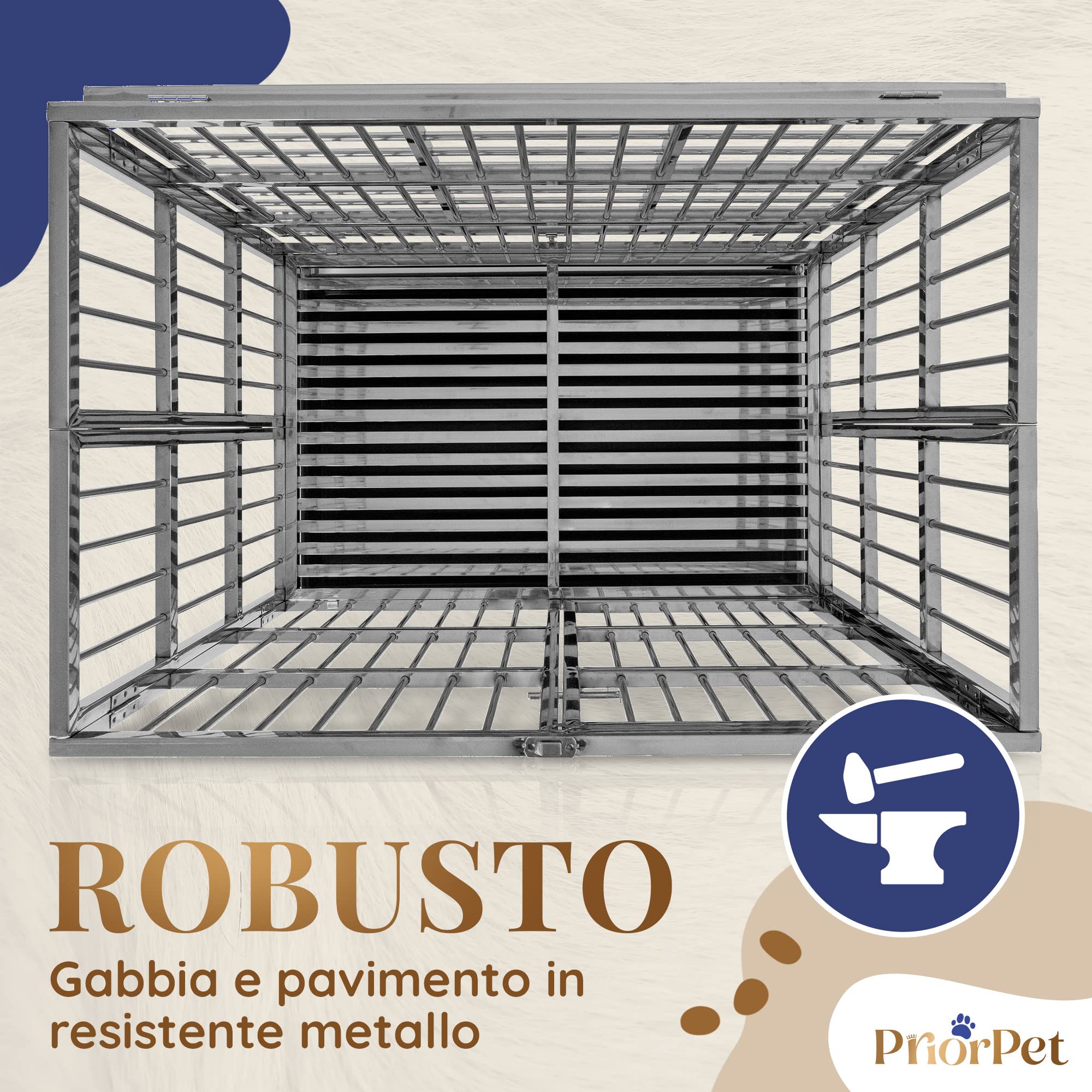 PRIORPET Solida Gabbia per Cani - Design Pieghevole e Facile da Montare per Un Agevole Trasporto - Doppia Serratura per Una Maggiore Sicurezza - Vassoio Rimovibile per Una Rapida Pulizia