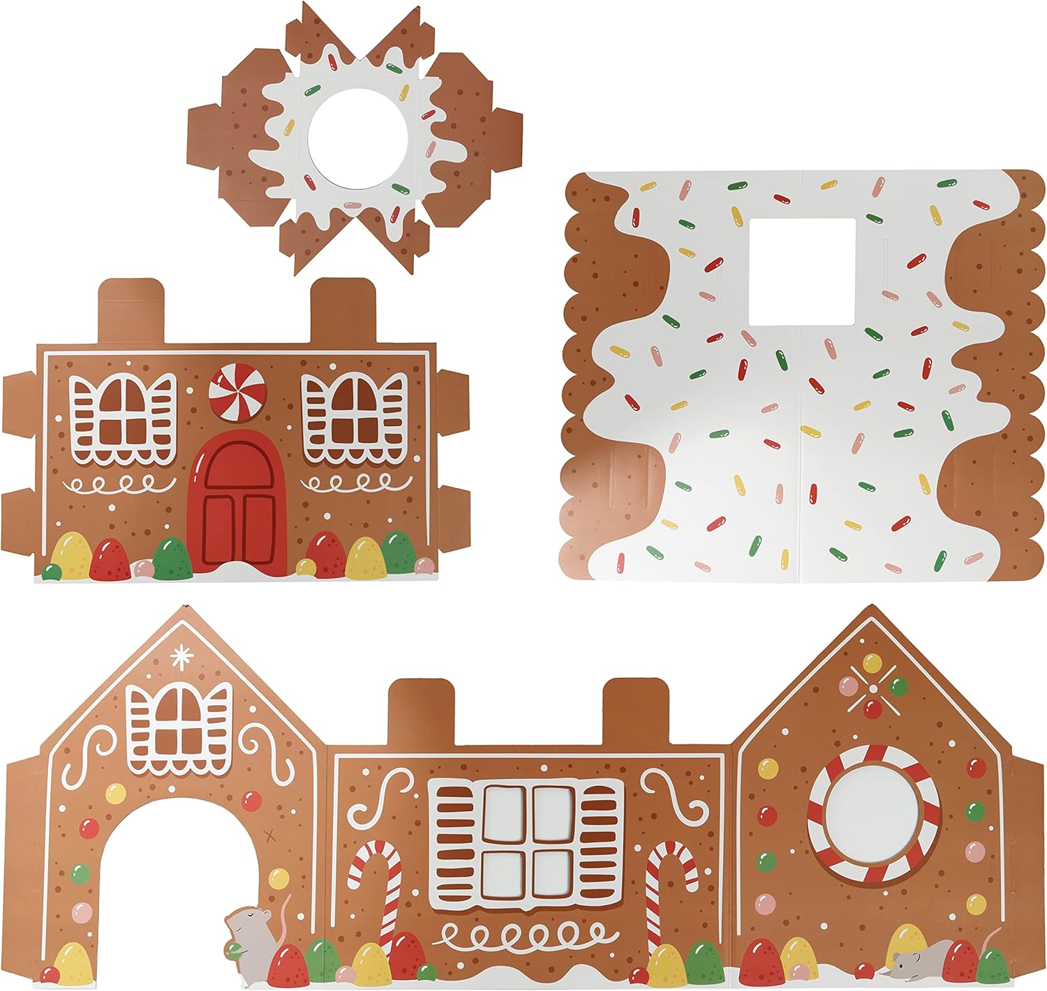 Puckator Christmas Gingerbread Lane Cat Playhouse Build it Yourself Cardboard Cat Den Tree Tower - Scratch Post - Cats Play Shelter House - Kitten Den Beds For Indoor - Accessories - Bed Cave Kennel