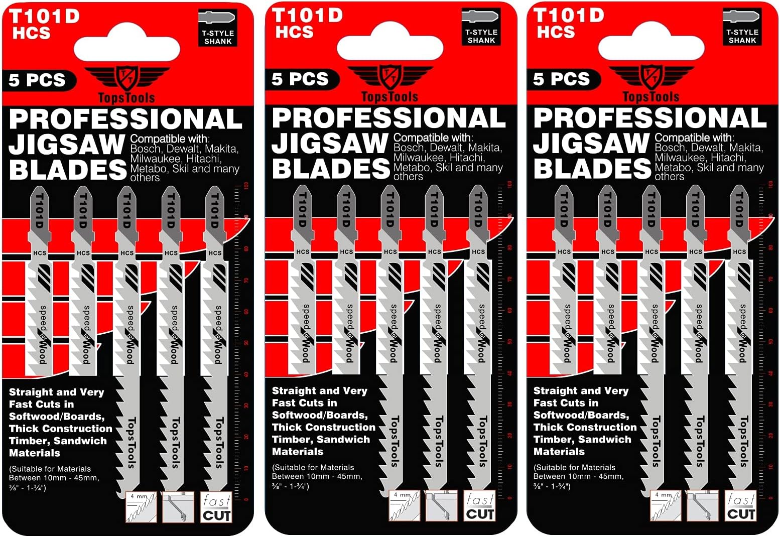 15 x TopsTools T101D 100mm Jigsqw Blades Designed for Clean and Fast Cuts in Wood