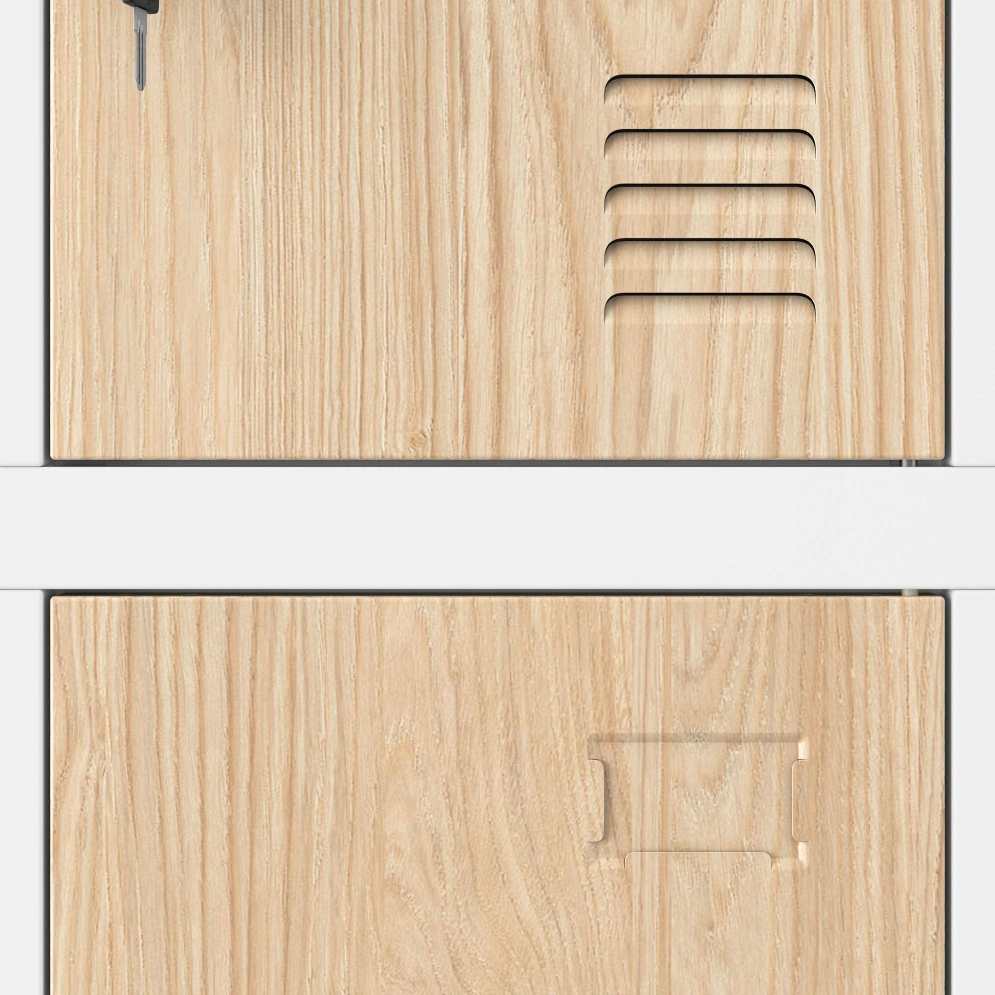 Wertfachschrank 3B4A Fächerschrank Schließfachschrank 12 Fächer Metallspind Stahlblech Pulverbeschichtung 185x90x40 cm Weiß-Holz