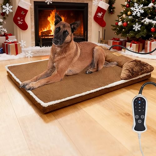 Miniatura 11 de Cama térmica para perro, cama para mascotas de espuma viscoelástica de 30 x 20 pulgadas, cama ortopédica para perros con temporizador de nueve