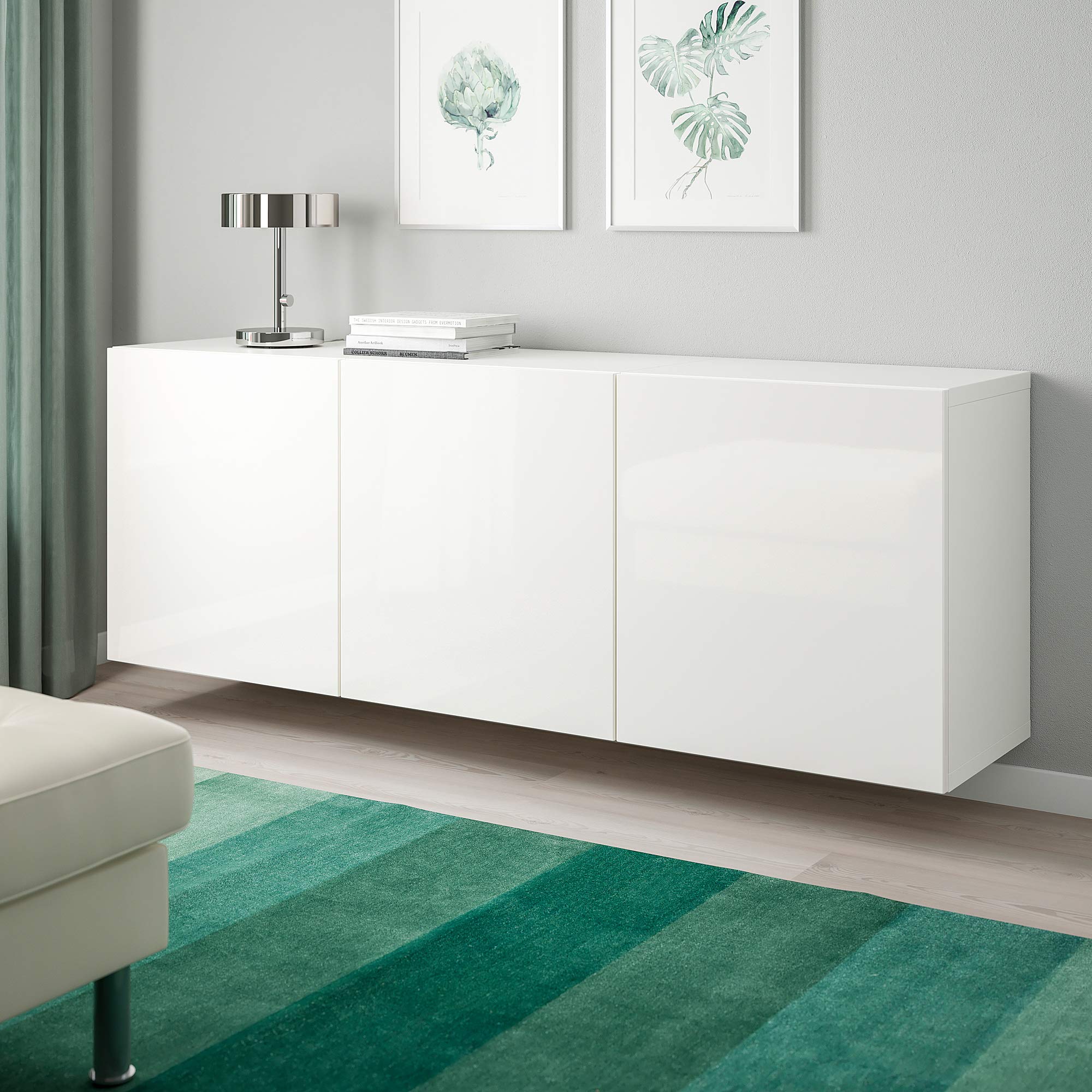 Ikea BESTÅ Hängeschrank-Kombination, 180x42x64 cm, Weiß/Selsviken Hochglanz/Weiß Küche, Haushalt & Wohnen