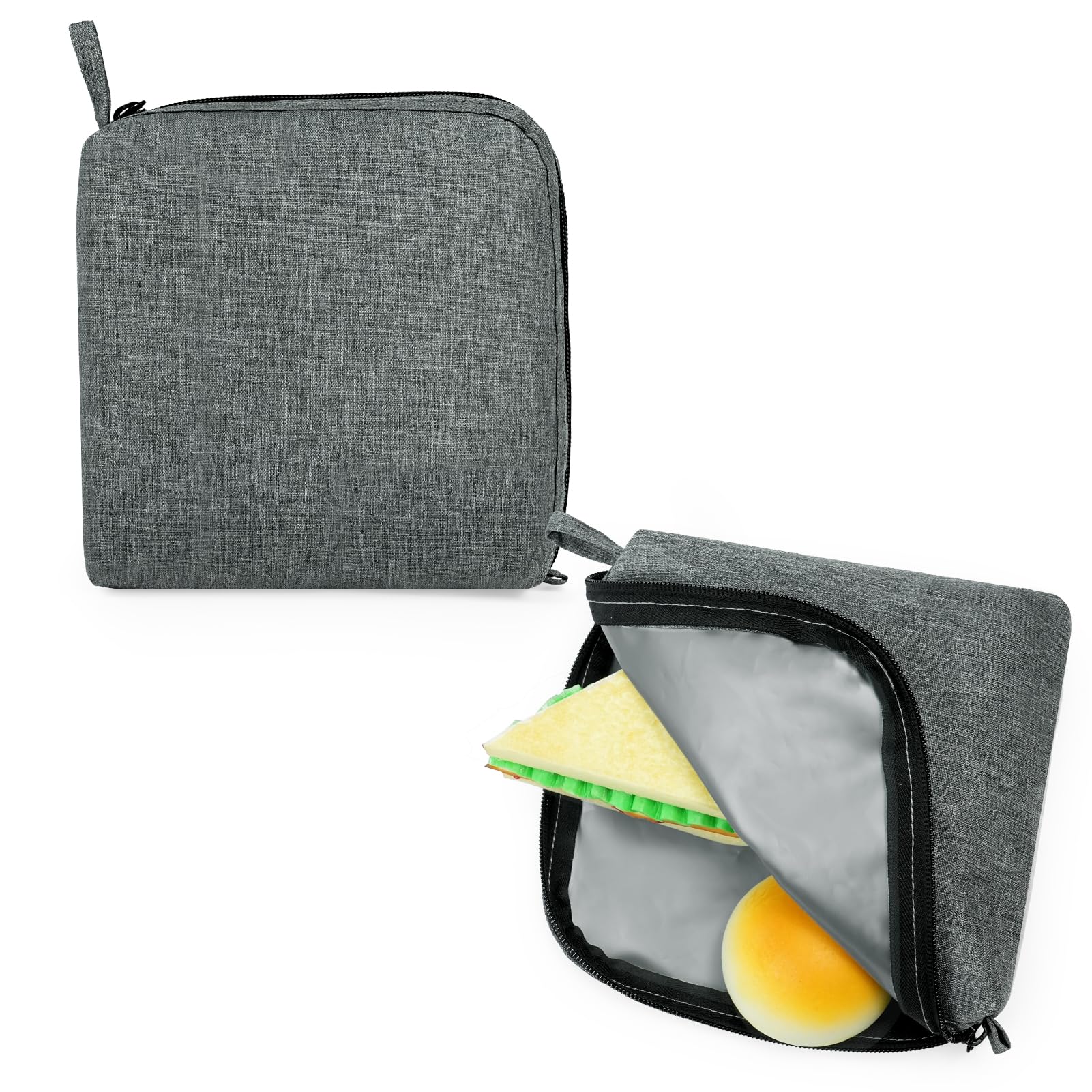 Moyad Reusable Sandwich Snack Bags, 2 Pack Zipper Large Lunch Bag, Dishwasher Safe & BPA Free, Compact Food Storage for Work, Travel, Picnic, Grey