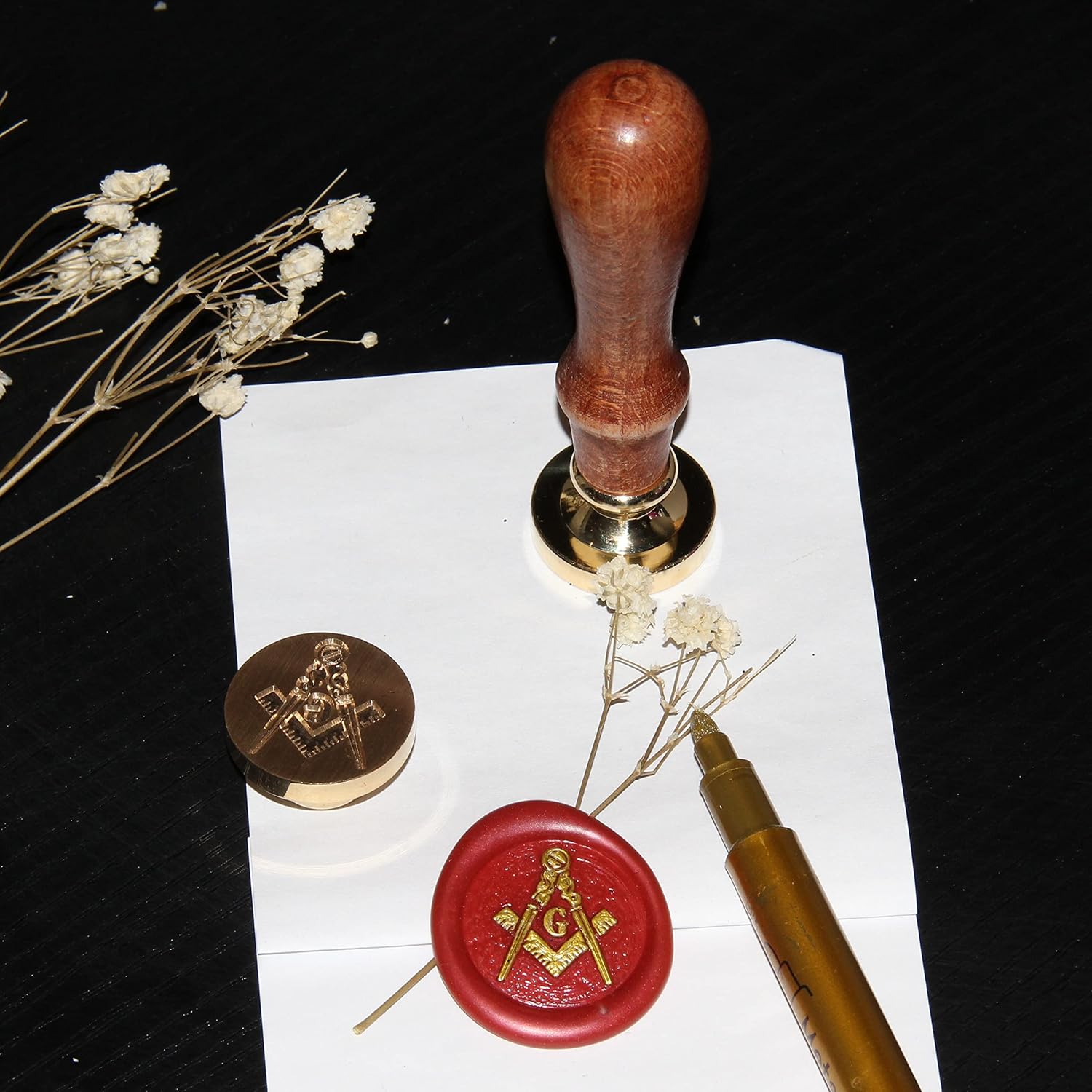Traditional Masonic Freemason Square and Compass Wax Seal Stamp Masonic Gift Sealing Wax Stamps Masonic Sword Wax Seal 1'' Diameter Solid Brass Head with Handle