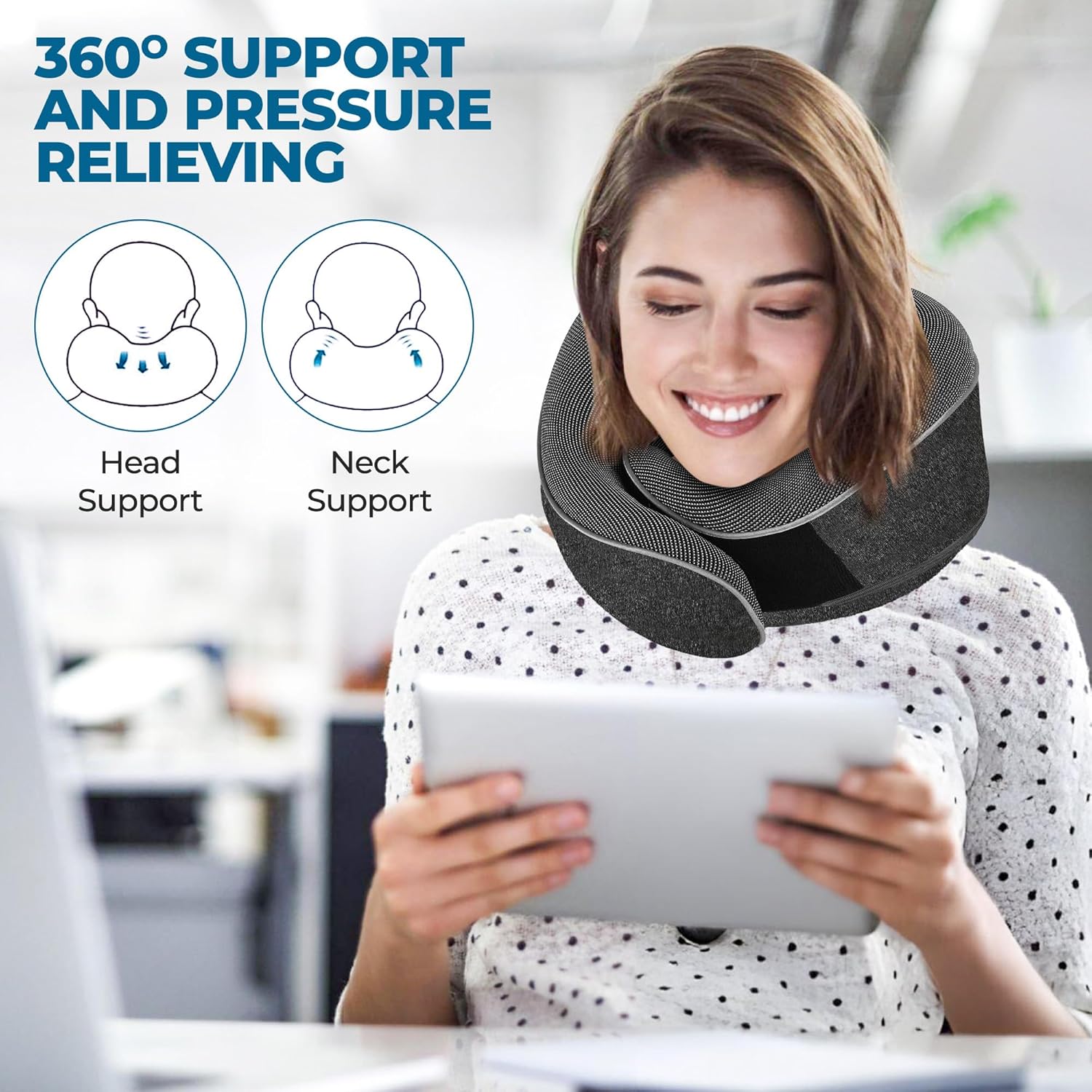 Relaxd Travel Pillow for Adults | Adjustable Memory Foam Neck Pillow for Travel | 360 Degree Neck Support | Removable Pillow Case | Includes Eye Mask, Earplugs, Travel Bag | Dark Grey | UK Brand 7 81yDbjek0fL. AC SL1500