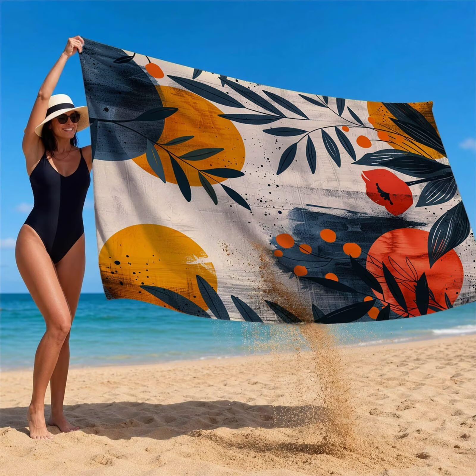 Toalla Playa Grande 160 x 220 Vacaciones Accesorios Viaje, Toalla Playa Redondo Suave Cómodo Secado Rápido, Flor Toallas Baño Grandes 220x160cm para Yoga Fitness Natación Sauna Baño Regalo XTLS-4564