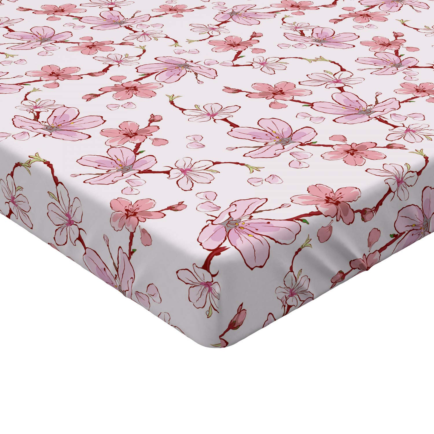 ABAKUHAUS Lenzuolo Con Angoli Giapponese - Motivo Sakura Bloom | 90x200 Cm | Microfibra Morbida, Tasca Elastica Tutto Intorno