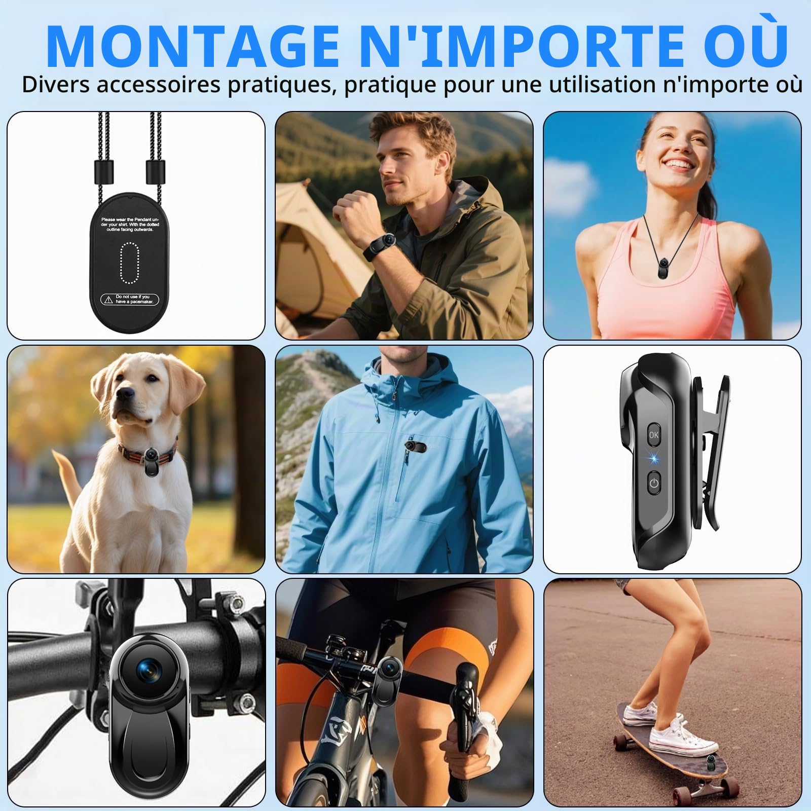 Camera Portable Miniature 1080P HD, Mini Caméra Sport 120° Grand Angle | Clip Rotatif 360° et Clip Magnétique, Multifonction Accessoires, Petite Caméra Vidéo pour Moto/Vlog/Cyclisme/Gym/ Randonnée