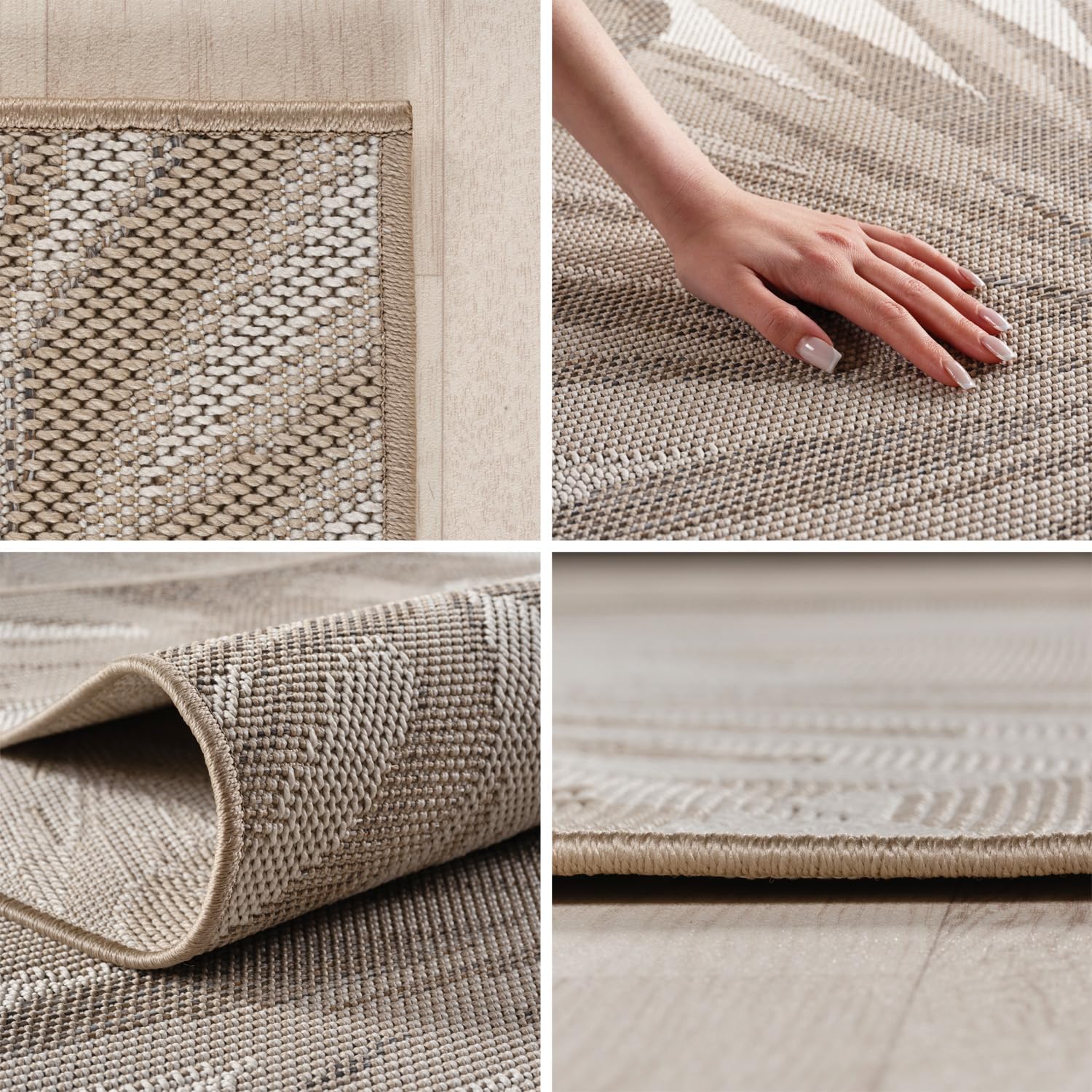 Carpetsale24 Dywan zewnêtrzny Beżowy 280x370 cm, odporny na warunki atmosferyczne, idealny do kuchni, na balkon, taras, a także do salonu i jadalni, Projekt liścia palmowego