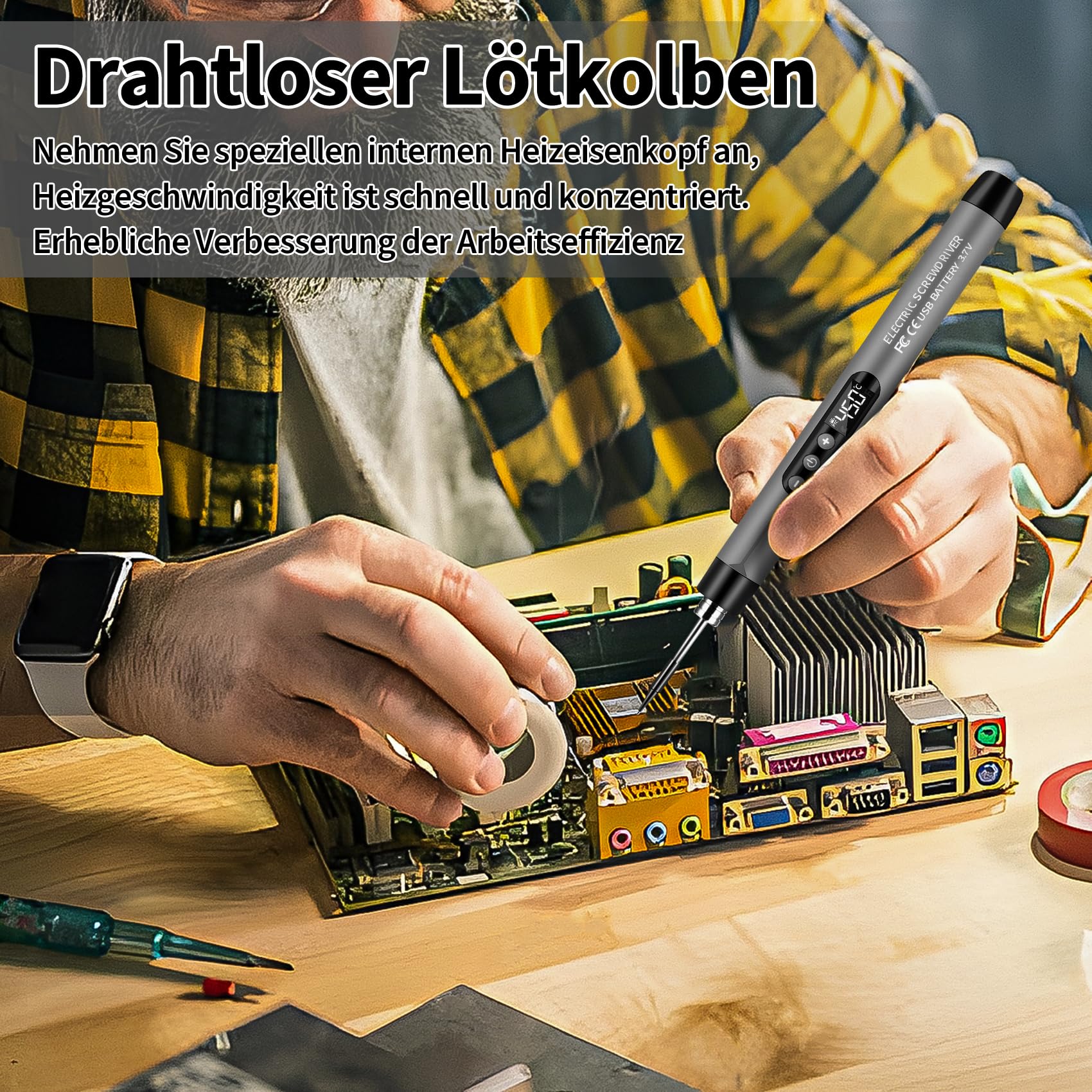 Daakro - Kit de soldador inalámbrico USB con temperatura ajustable, 3 fallas de soldadura, alambre de soldadura, pasta de soldadura, kit de soldadura para trabajos eléctricos (gris)