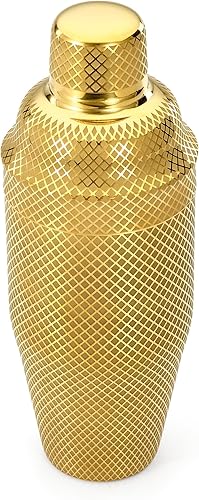 Miniatura 3 de Barfly Juego de coctelera japonesa de 3 piezas con diseño de celosía de diamantes (24 onzas23.7 fl oz), chapado en oro