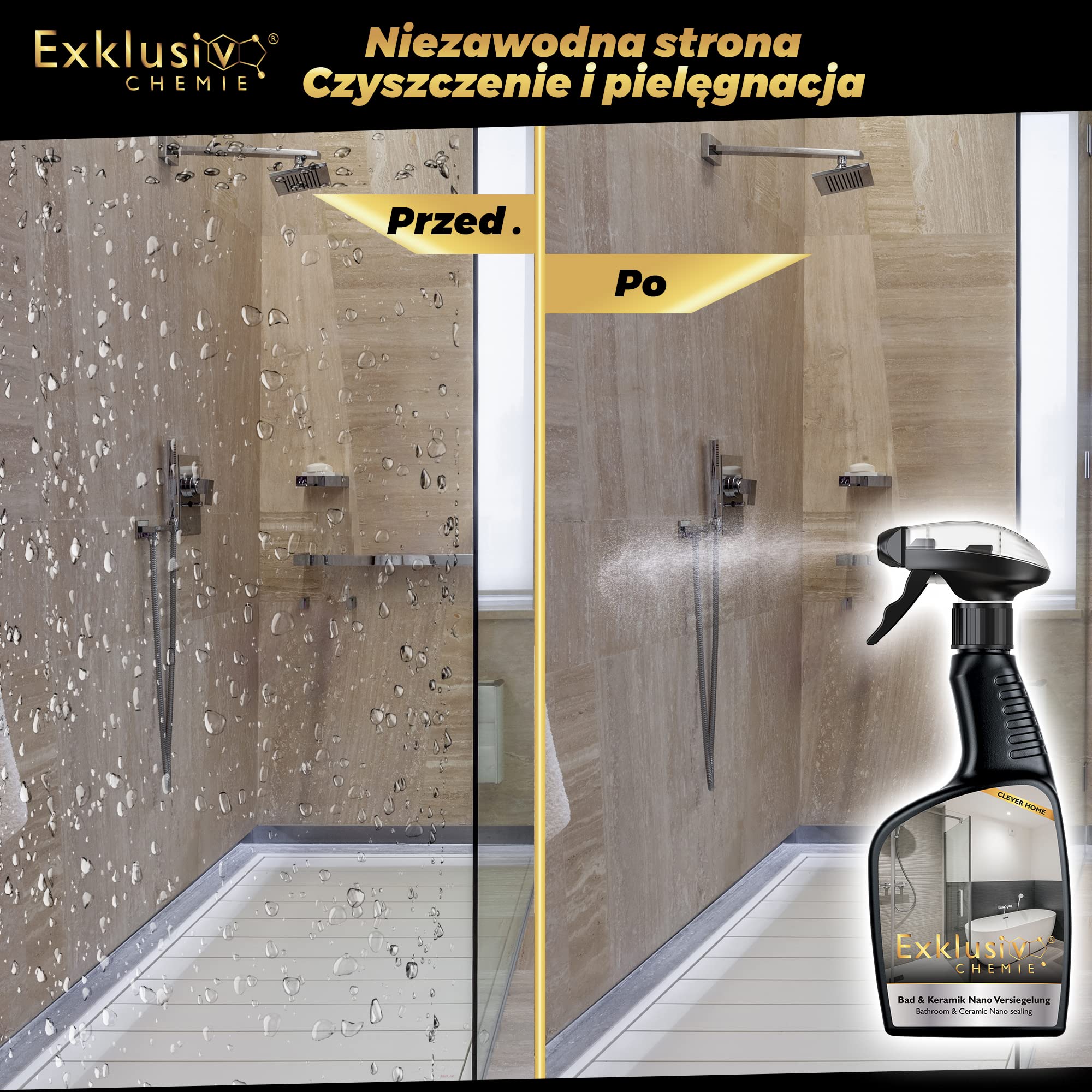 Exklusiv Chemie® Uszczelnianie łazienki i ceramiki | Uszczelnianie szkła | Uszczelnianie łazienki z efektem lotosu | Uszczelnianie powierzchni z efektem brokatu | 500 ml