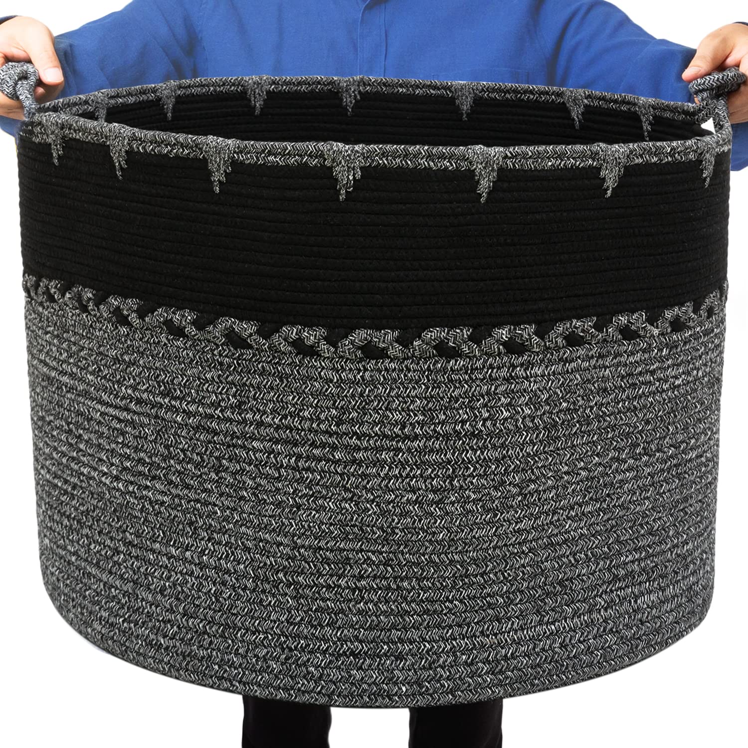XXXXXL - Cestas de cuerda grandes para manta de 66 x 66 x 45 cm, cestas tejidas organizadoras para almacenamiento para mantas, cesta de lavandería para juguetes, cesta de almacenamiento con asa
