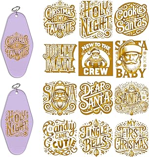 UV DTF Keychain Sticker,24 Sheets Golden Christmas Quotes UV DTF Transfer Stickers,Suitable for Hotel Blank Keychains