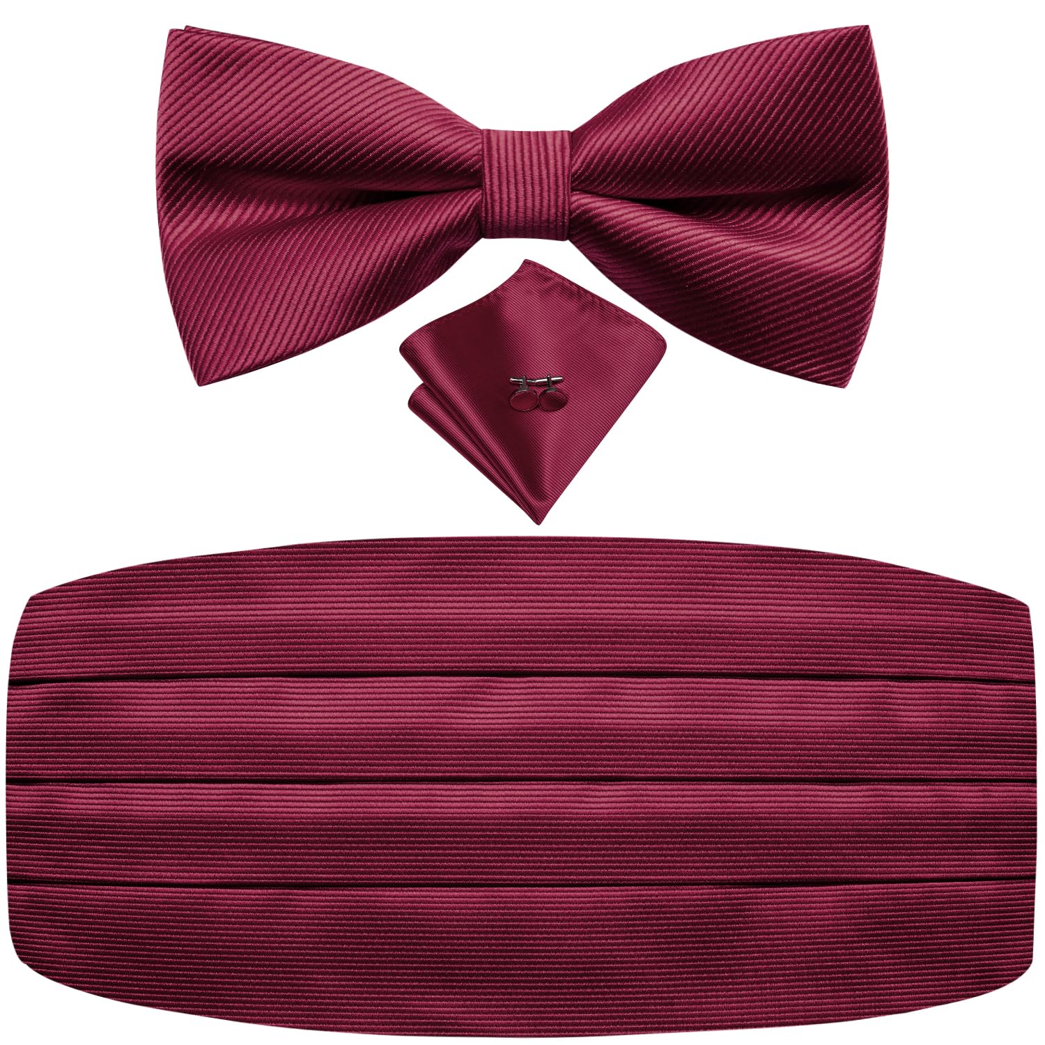 Mens Cummerbund and Pre tied Bow Tie Pocket Square Cufflinks Set-image-15