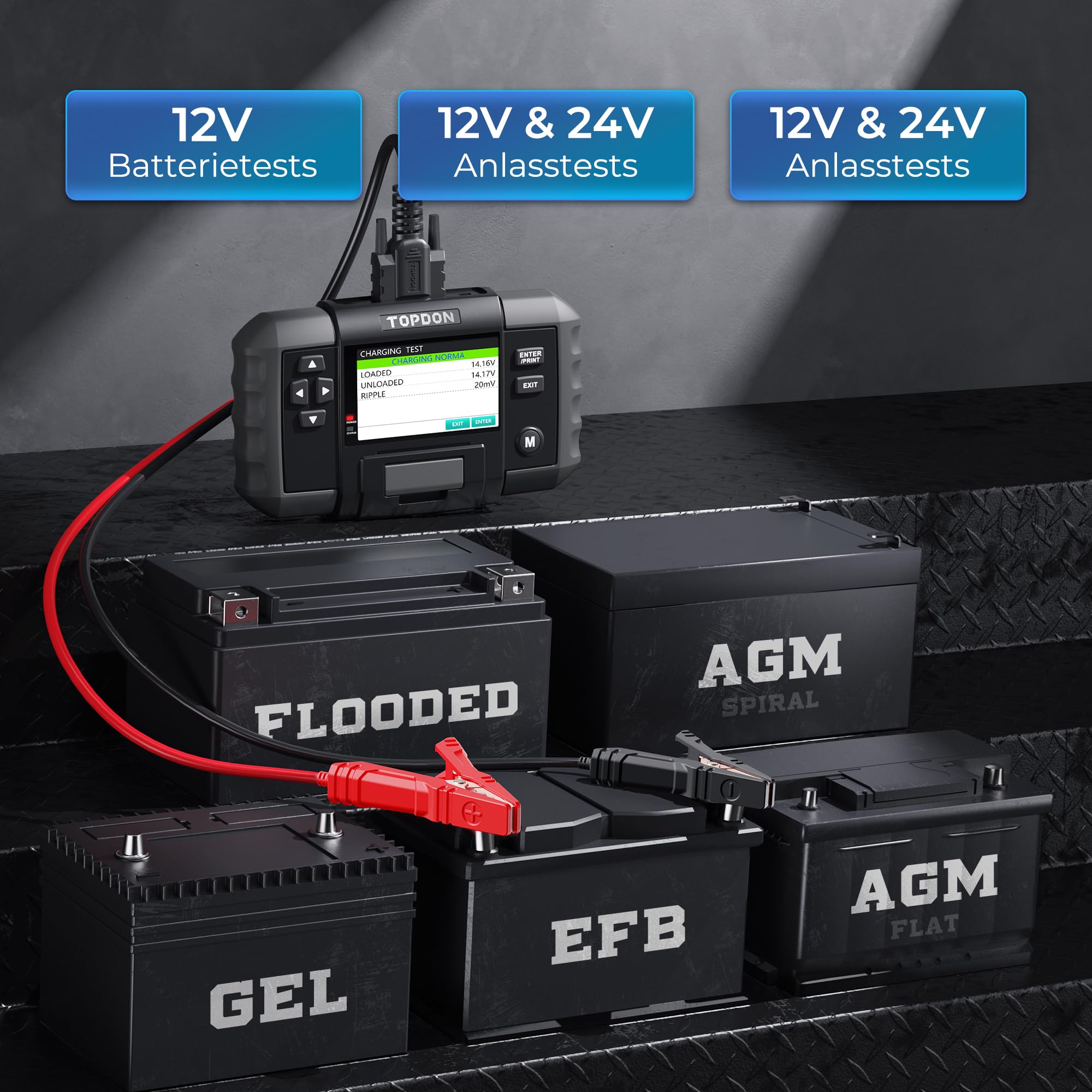 TOPDON BT600 Batterietester KFZ 12V 24V, 100-2000 CCA Autobatterie Tester mit Drucker, 3,5 Zoll Farbbildschirm, 5,9 Fuß Kabel, Mini-USB für Software-Update, Verfügbar für Heimwerker und Profis
