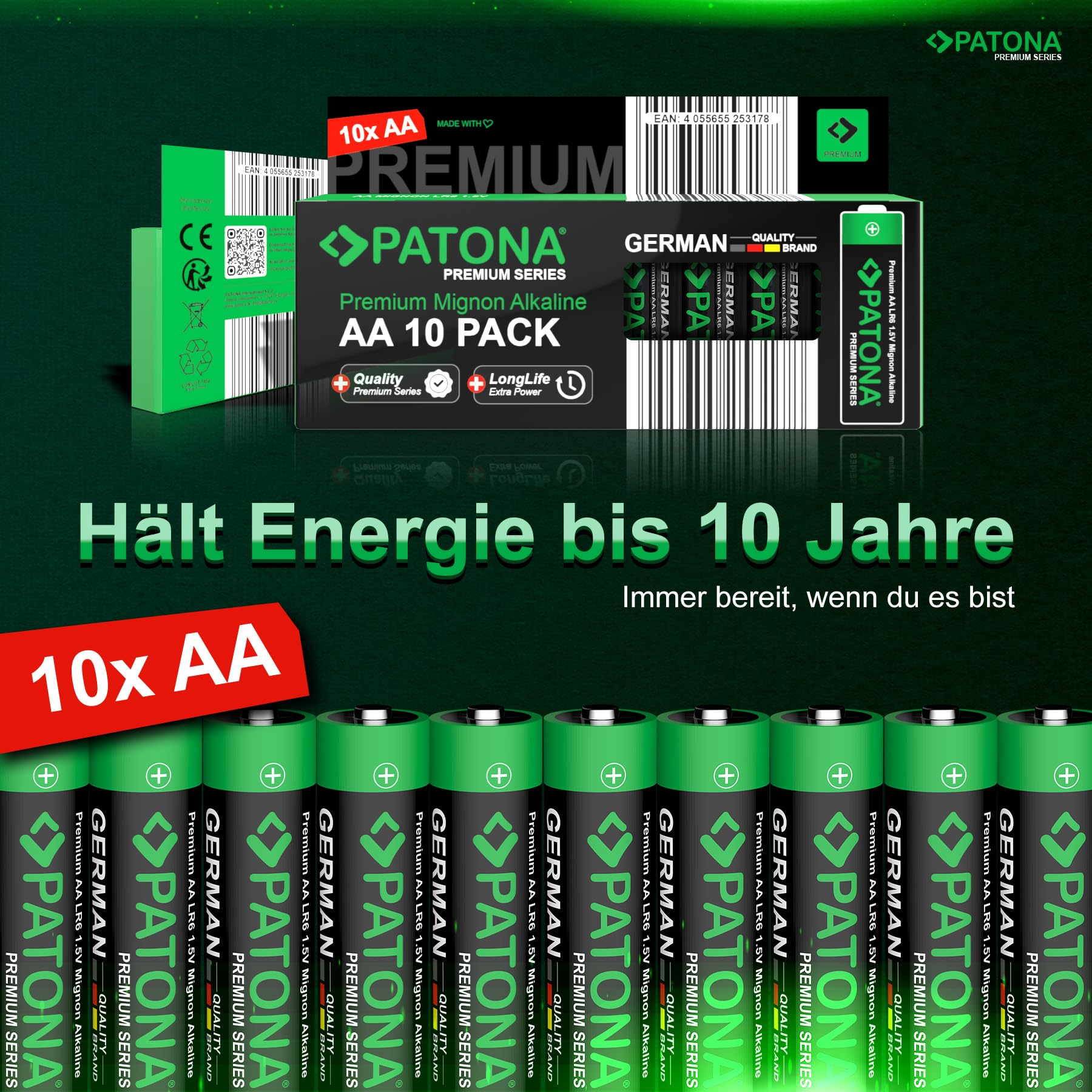PATONA 240 batterie AA di alta qualità (24 x 10), batterie alcaline Mignon LR06 | 1,5 Volt 3000 mAh | durata extra lunga – nessuna perdita – su misura – conservare 10 anni, scarica a scarica | alta