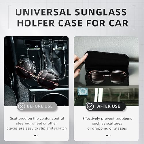 Miniatura 6 de Frienda 2 soportes para lentes de sol para visera de automóvil, organizador de visera de lentes con 2 paños de limpieza, accesorios interiores